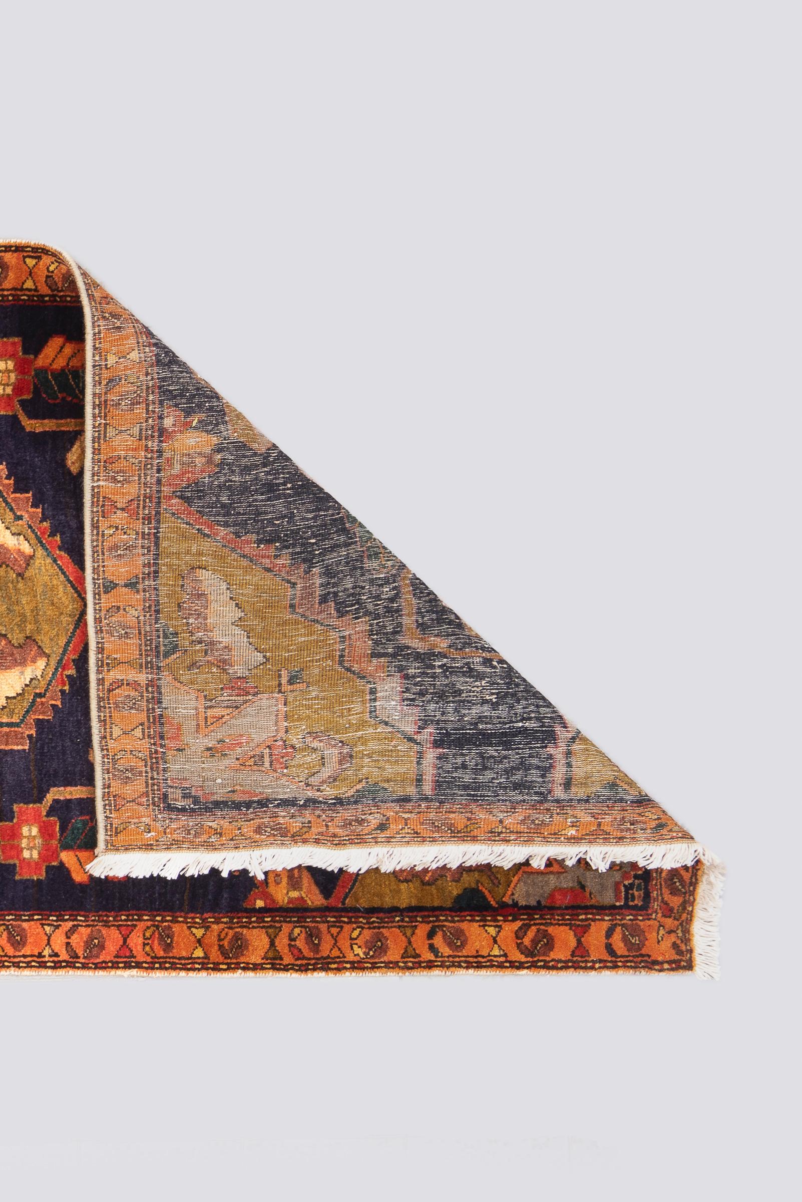 Vintage Double Toranj Heriz Persian Runner Rug