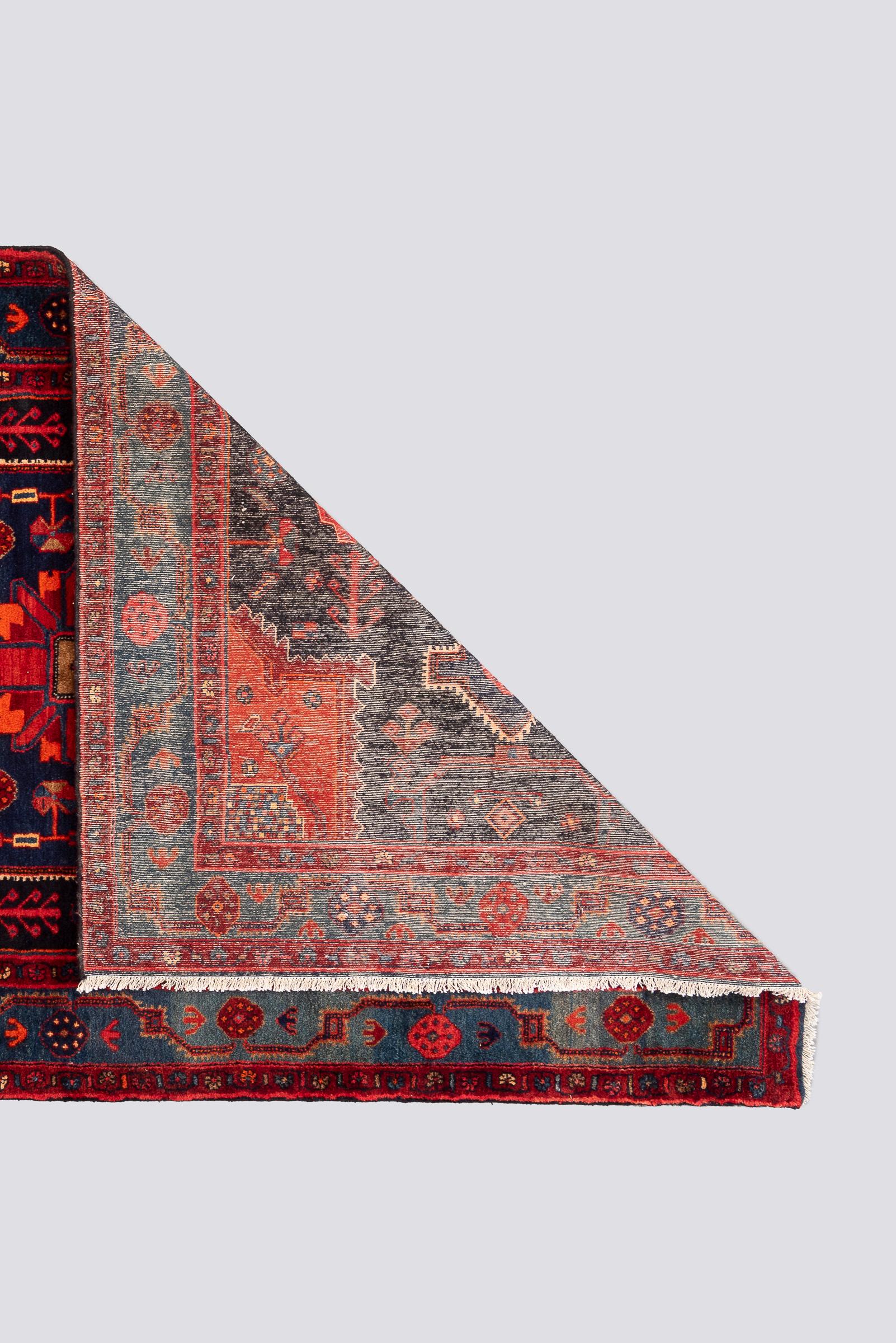 Vintage Zanjan Checkerd Lachak Persian Rug