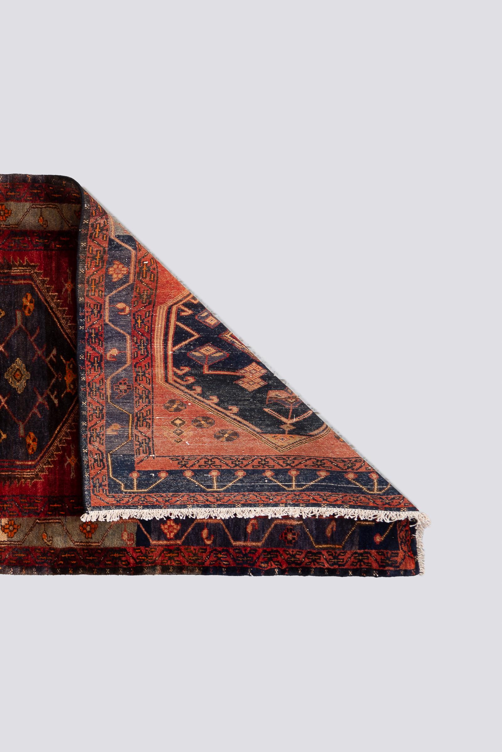 Antique Bijar Triple Medallion Persian Runner Rug, Navy Field, 1890–1910