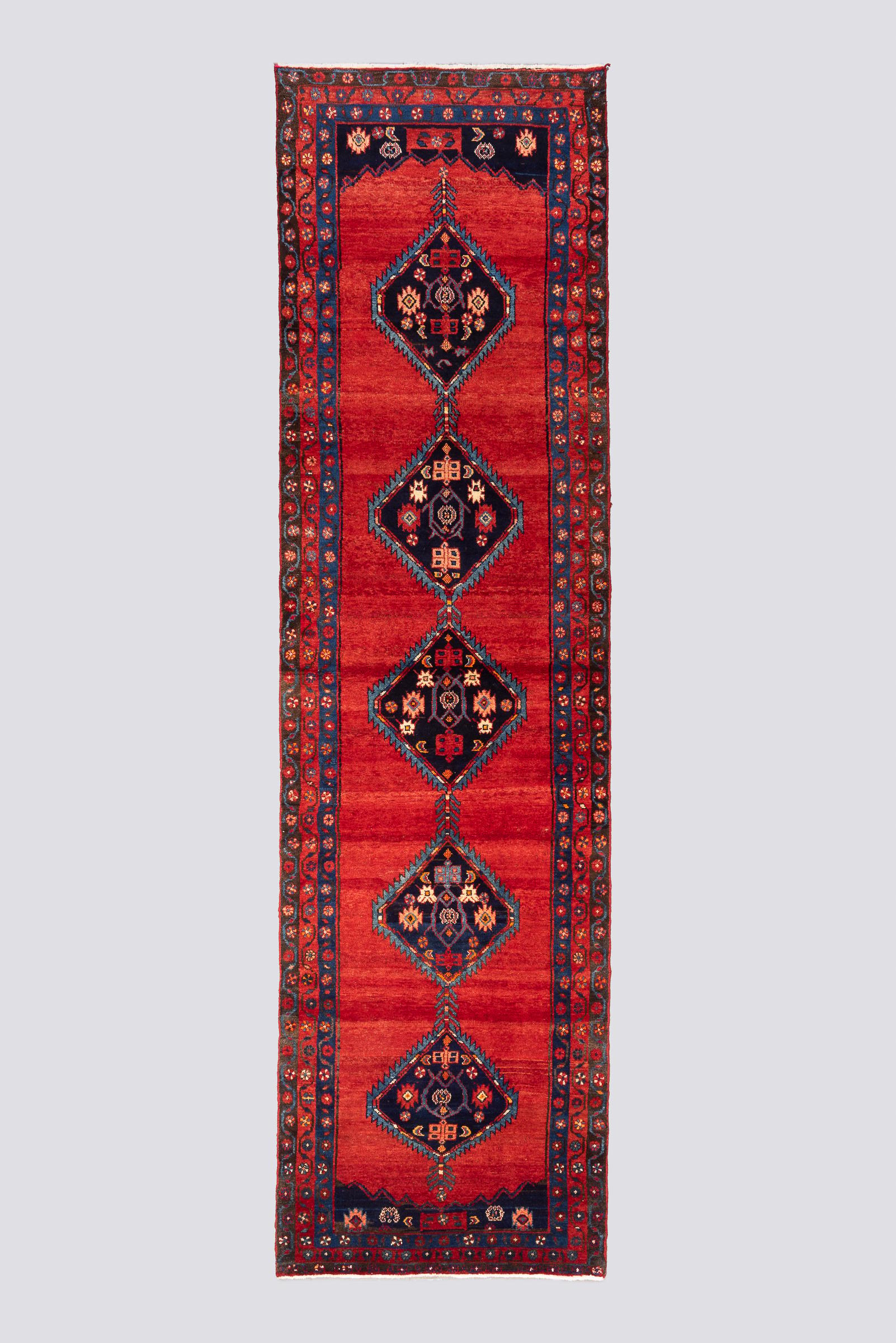 Antique Borchalu Five Medallion Persian Runner Rug, Early 20th Century, 376x102cm