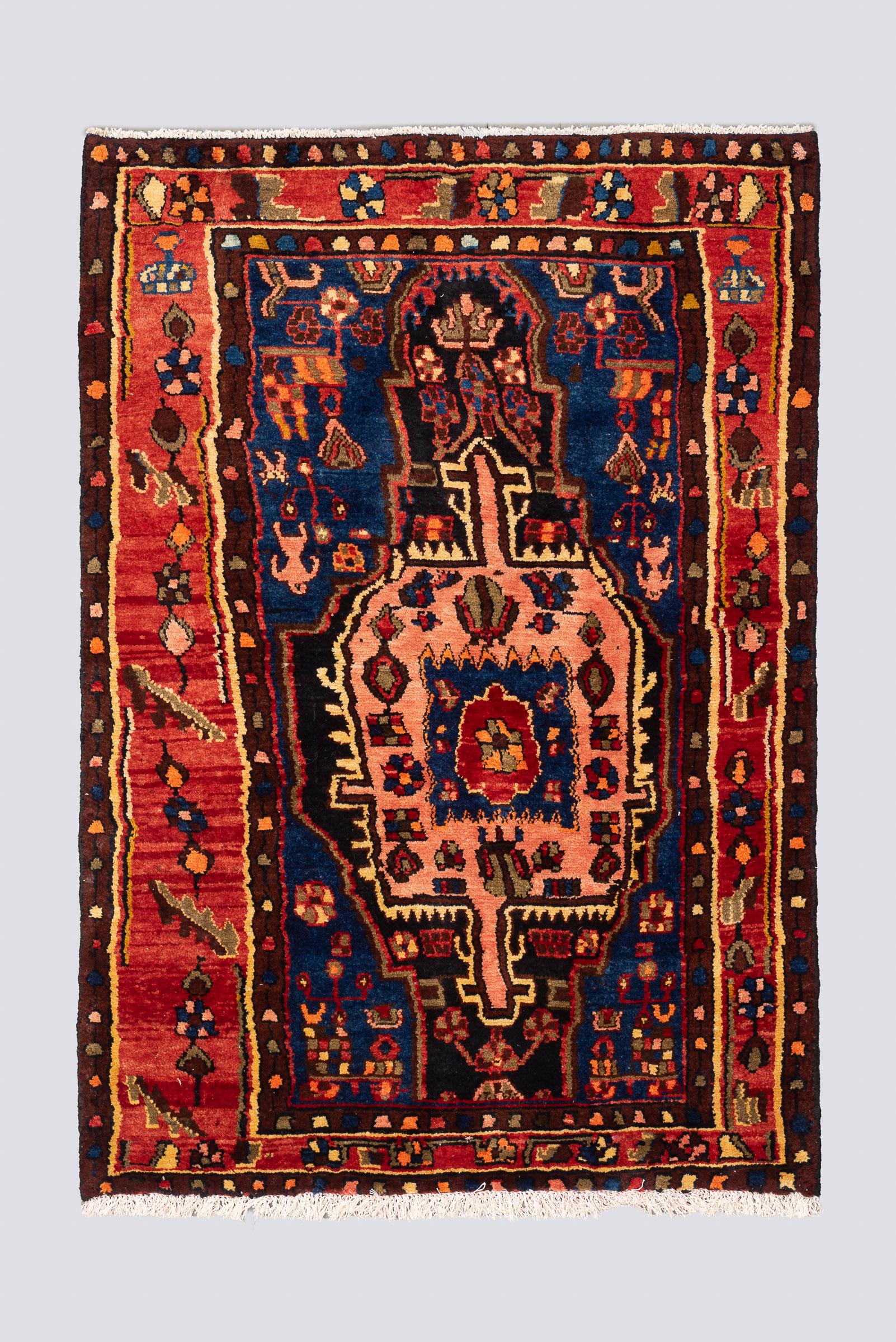 Antique Nahavand Nili Qalat Figures Persian Rug