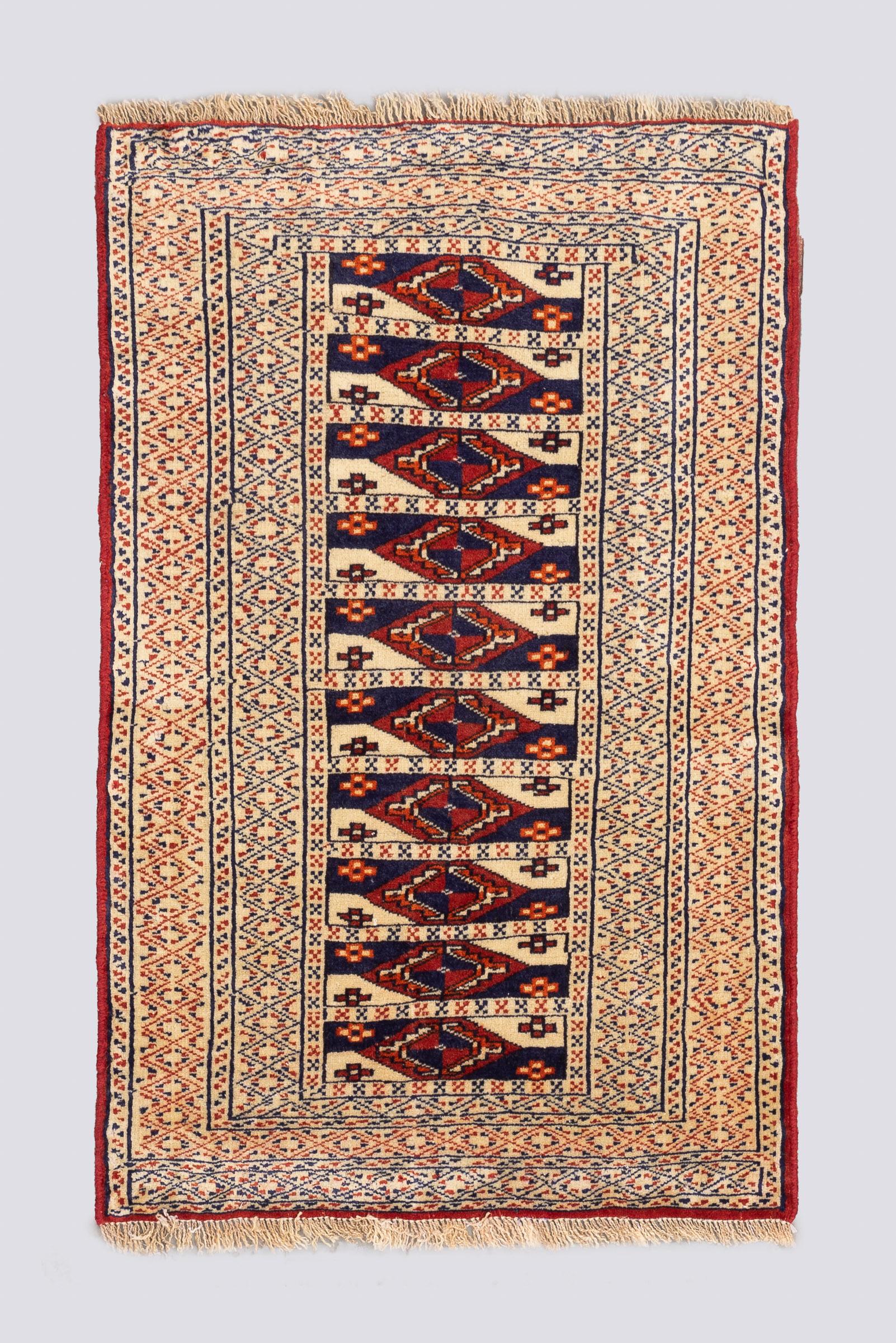 Vintage Fine Torkaman Yamut Qafse Gool Poshti Carpet0.5SQM