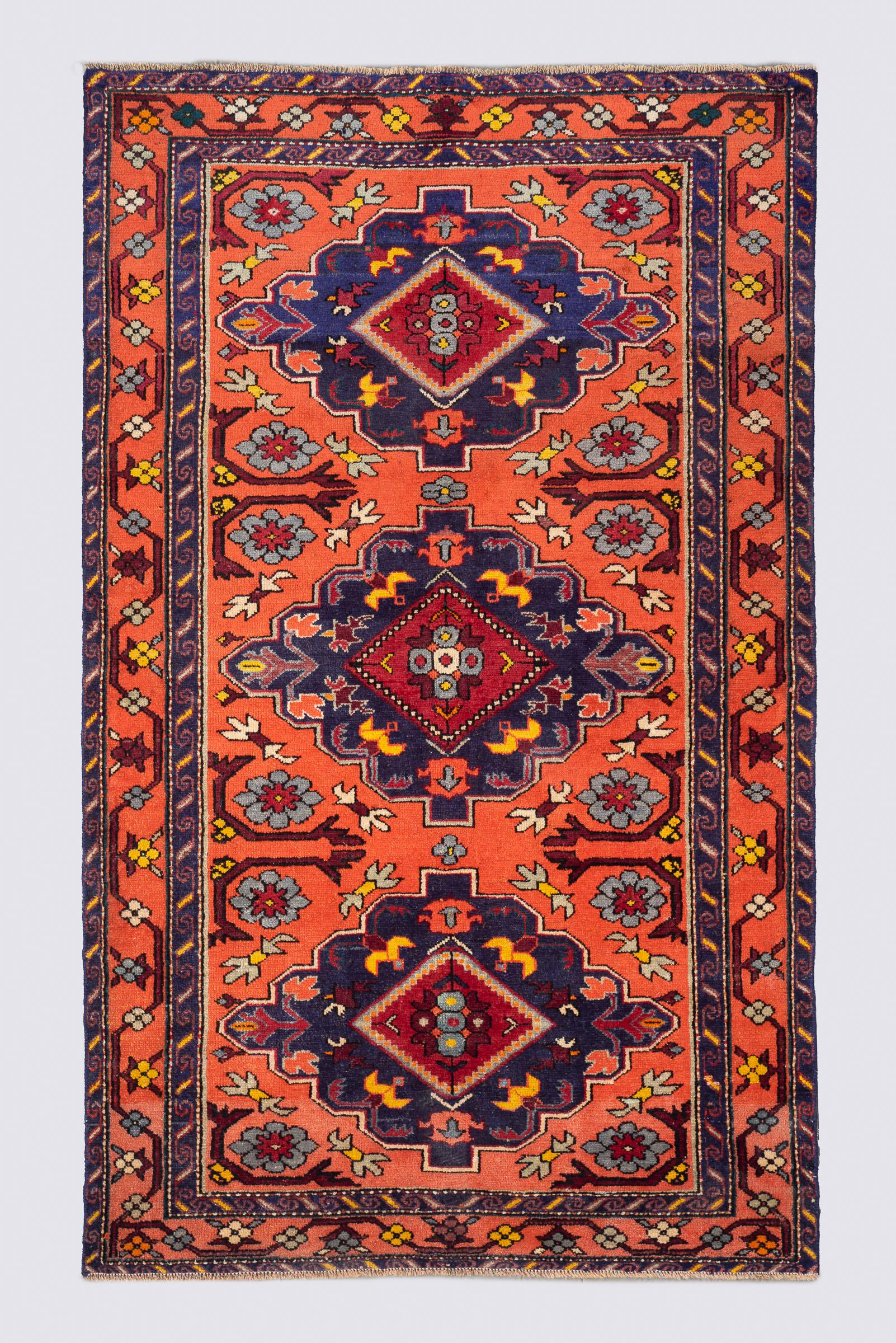 Semi Antique Azarbaijan Caucasian Kazak Triple Toranj 2.6SQM