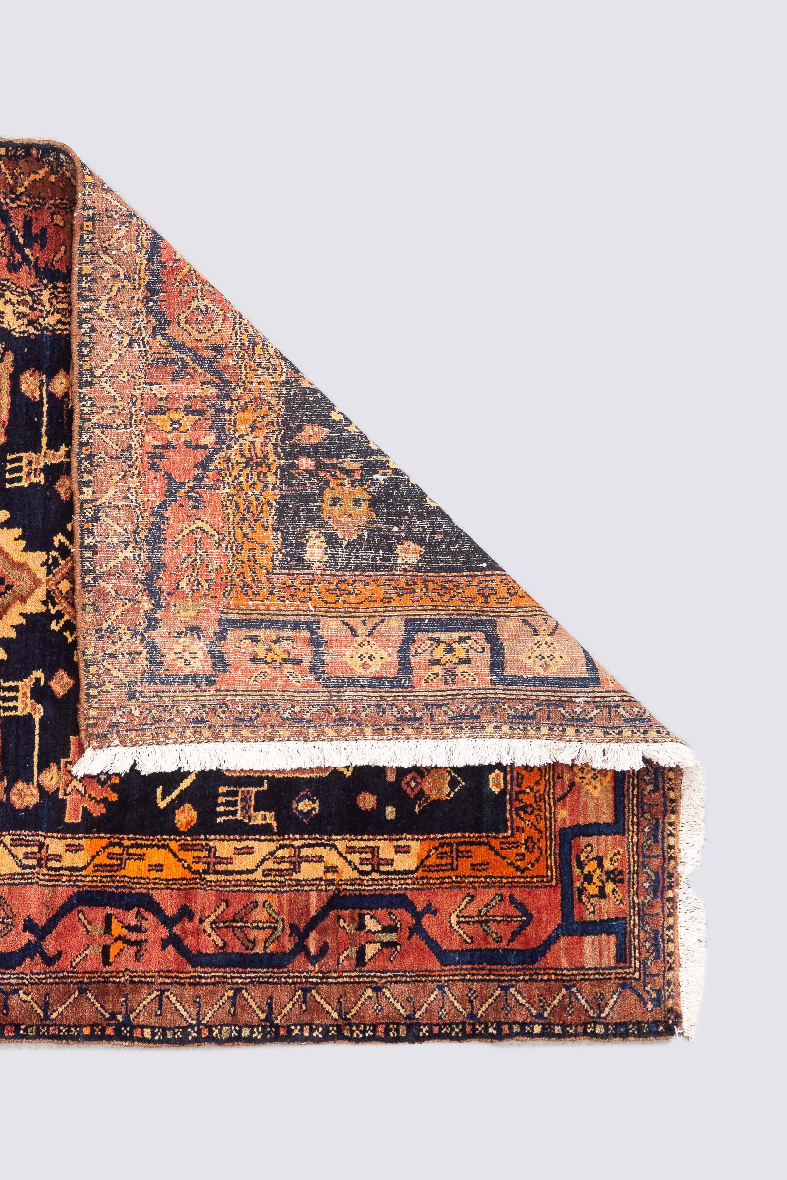 Antique Bijar Triple Medallion Persian Rug, Indigo Field, 1890–1910