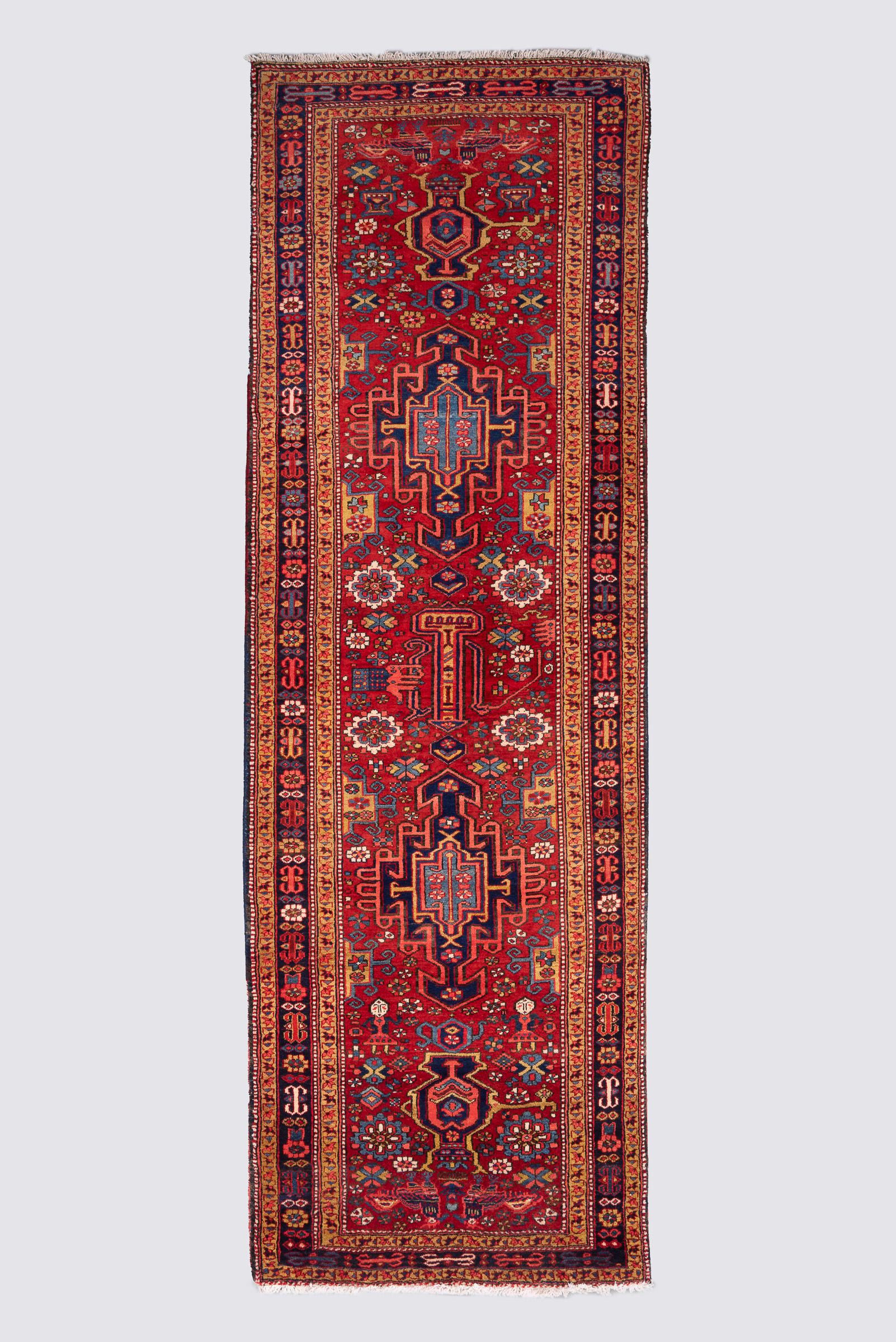 Antique Heriz Pictorial Persian Runner Rug
