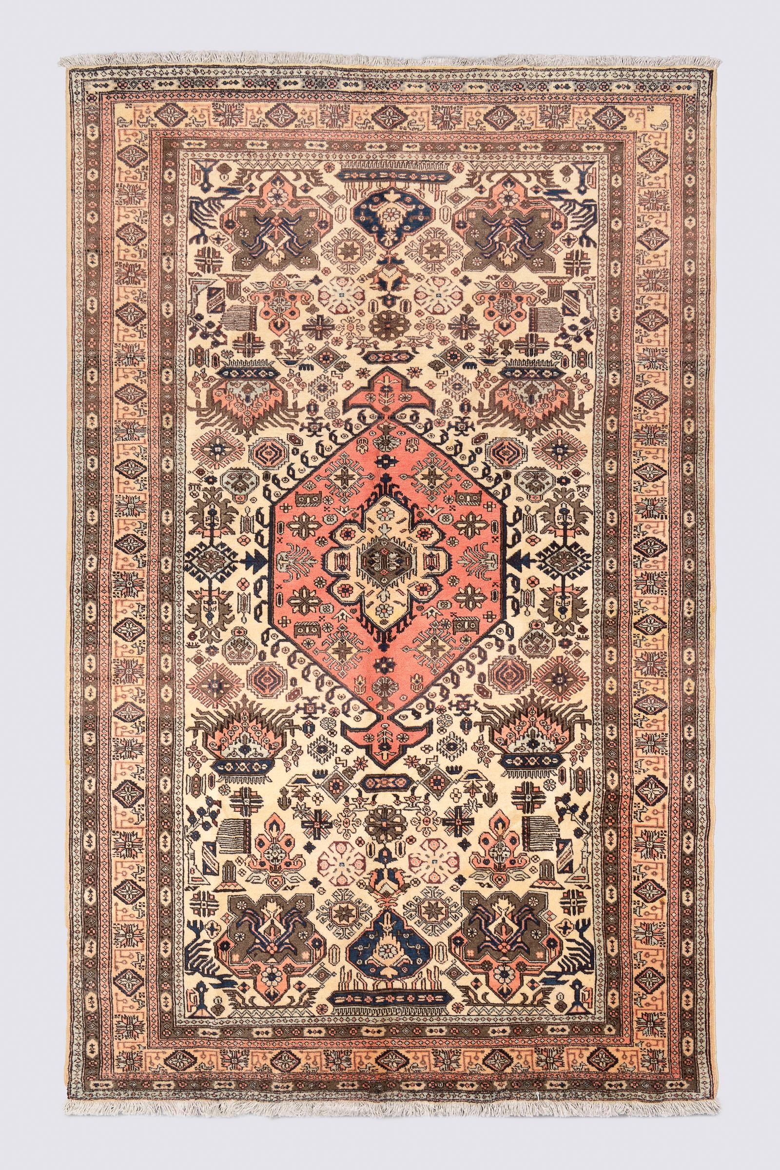 Vintage Ardabil Fine Cream and Pink Carpet 4.4SQM