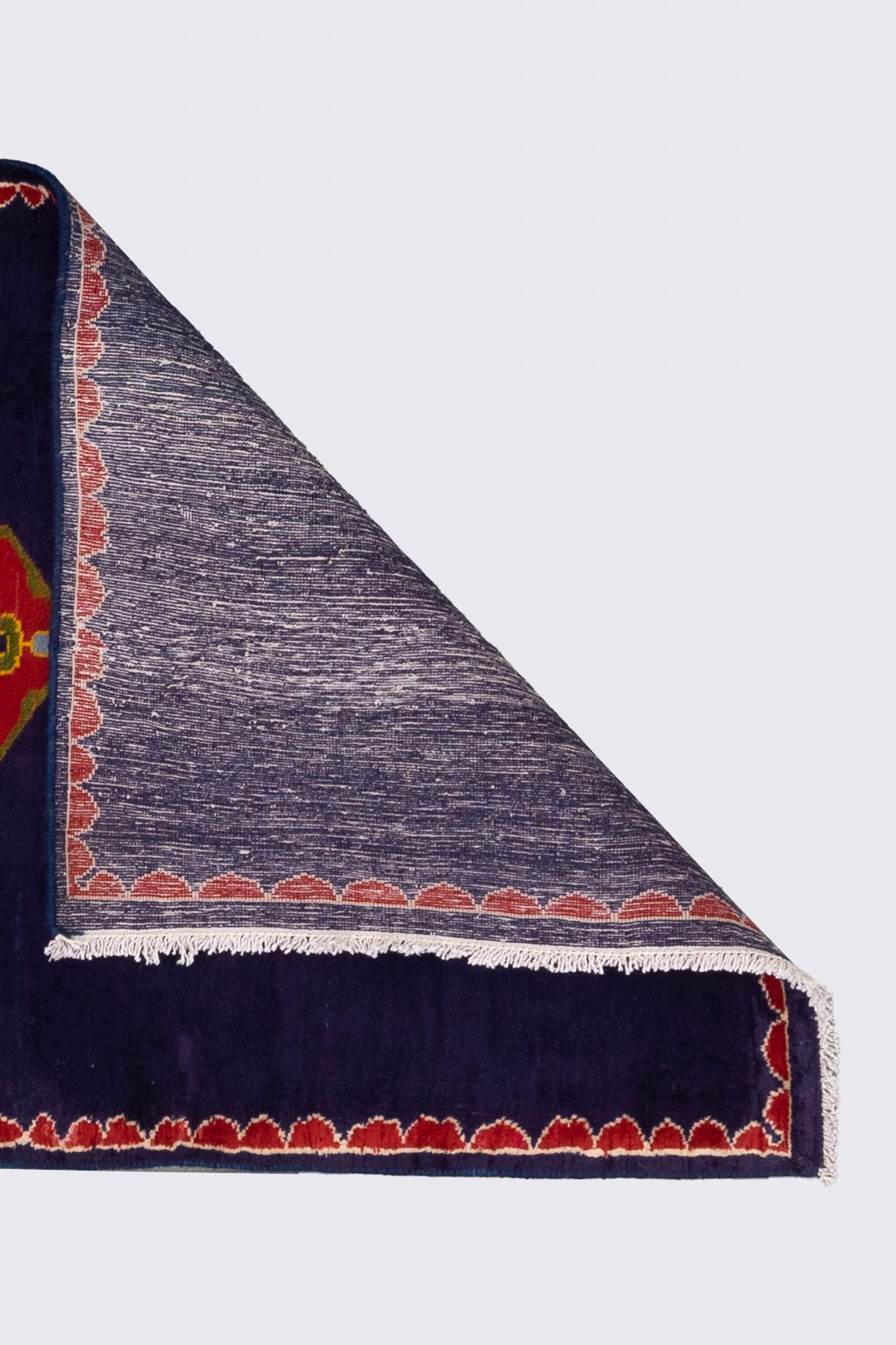 Vintage Mashahd Nili double Toranj Persian Poshti Rug