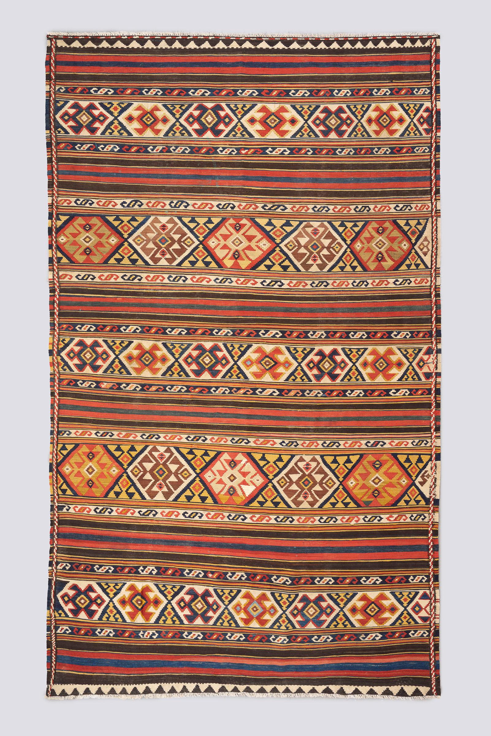Antique Shahsavan Zarand Persian Kilim Rug, Late 19th Century, 310x185cm