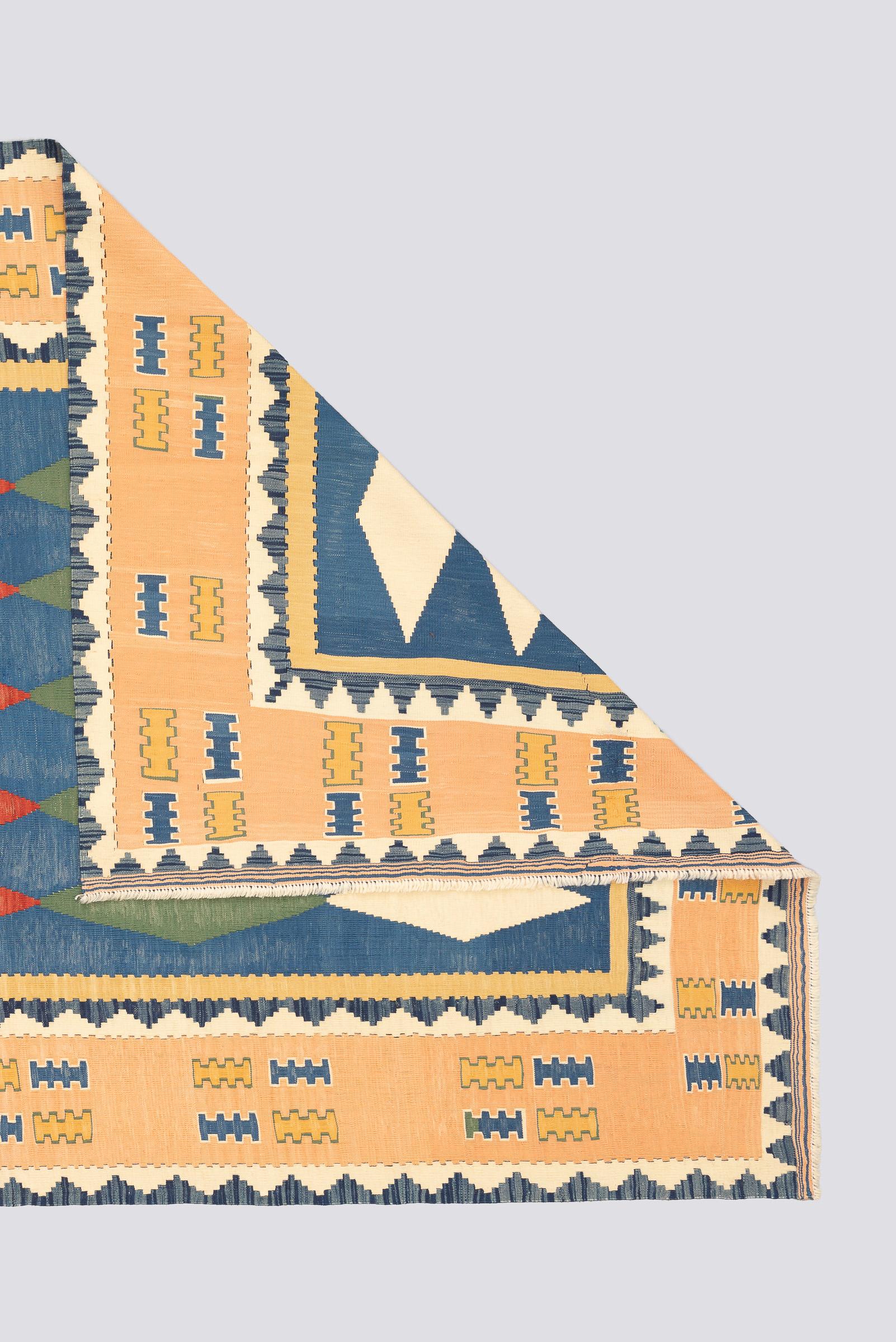Vintage Qashqai Firuz Abad Diamonds Persian Kilim Rug