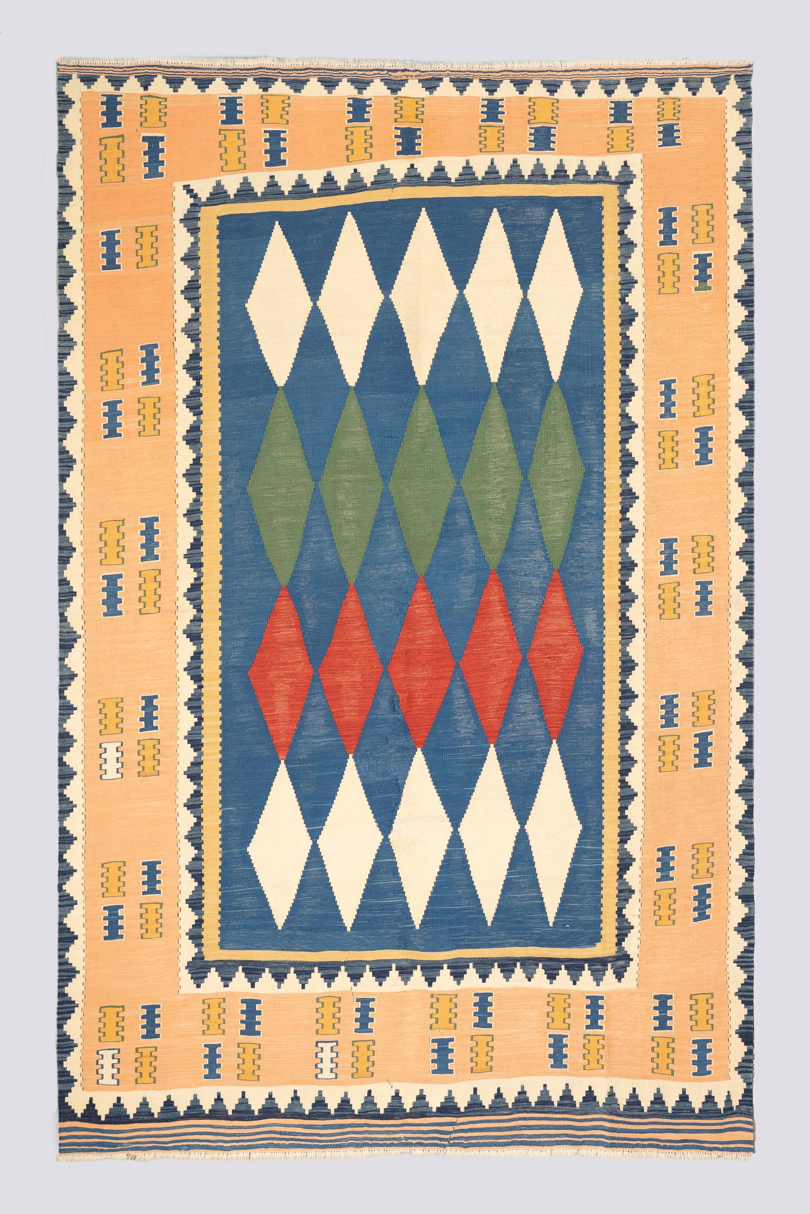 Vintage Qashqai Firuz Abad Diamonds Kilim 4.2SQM