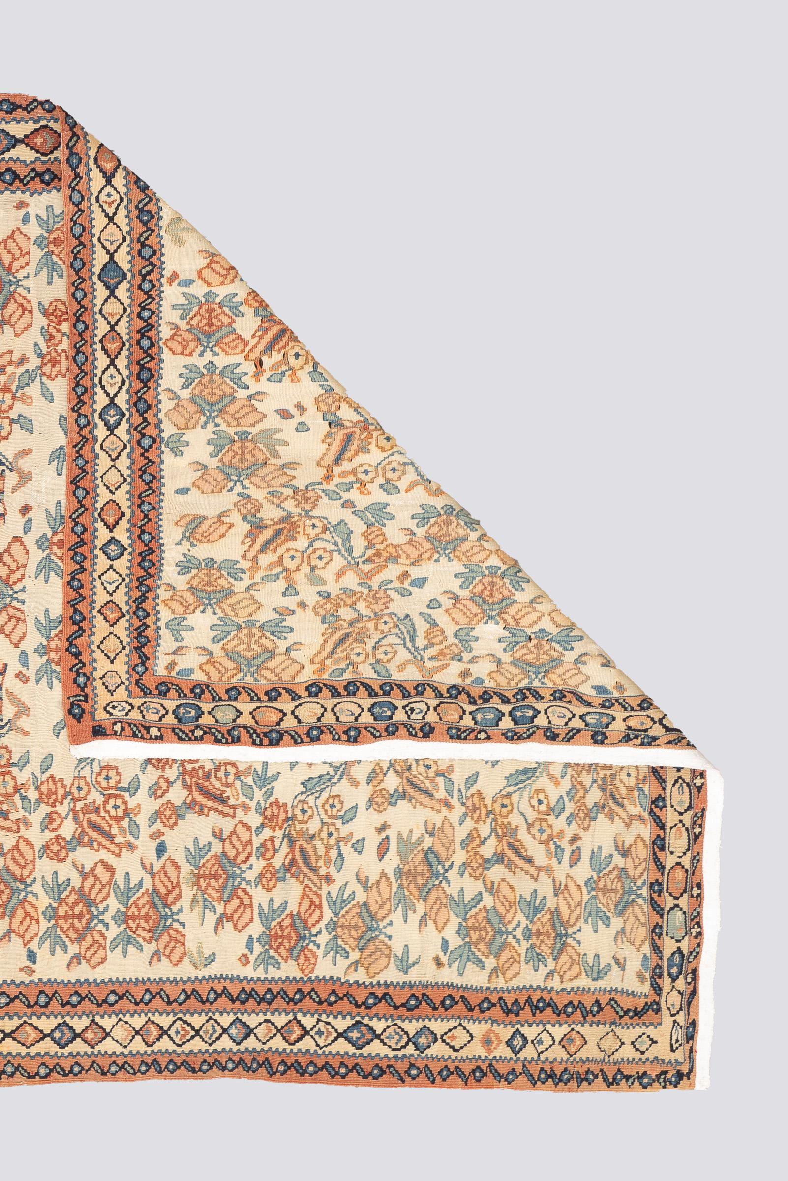Vintage Bijar Rose Bushes Persian Kilim Rug
