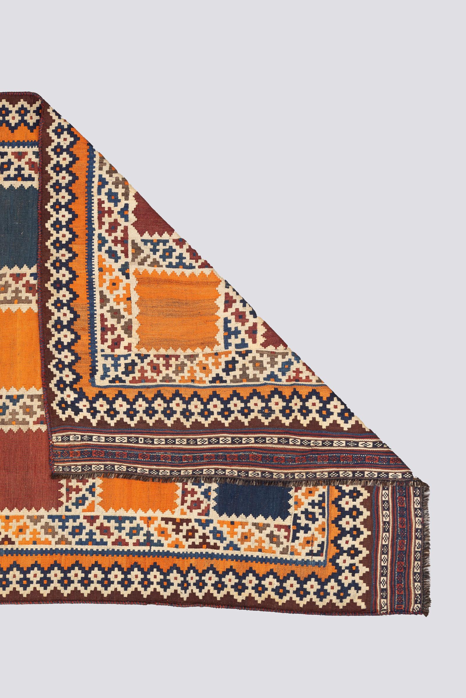Antique Qashqai Fine Kheshti Persian Kilim Rug