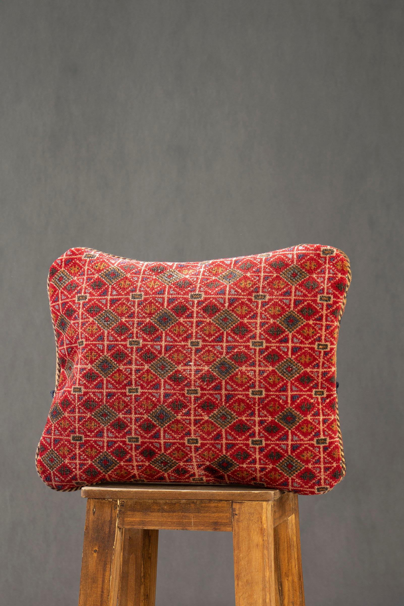 Baluch Red Diamond Carpet Cushion, Made from a Vintage Rug