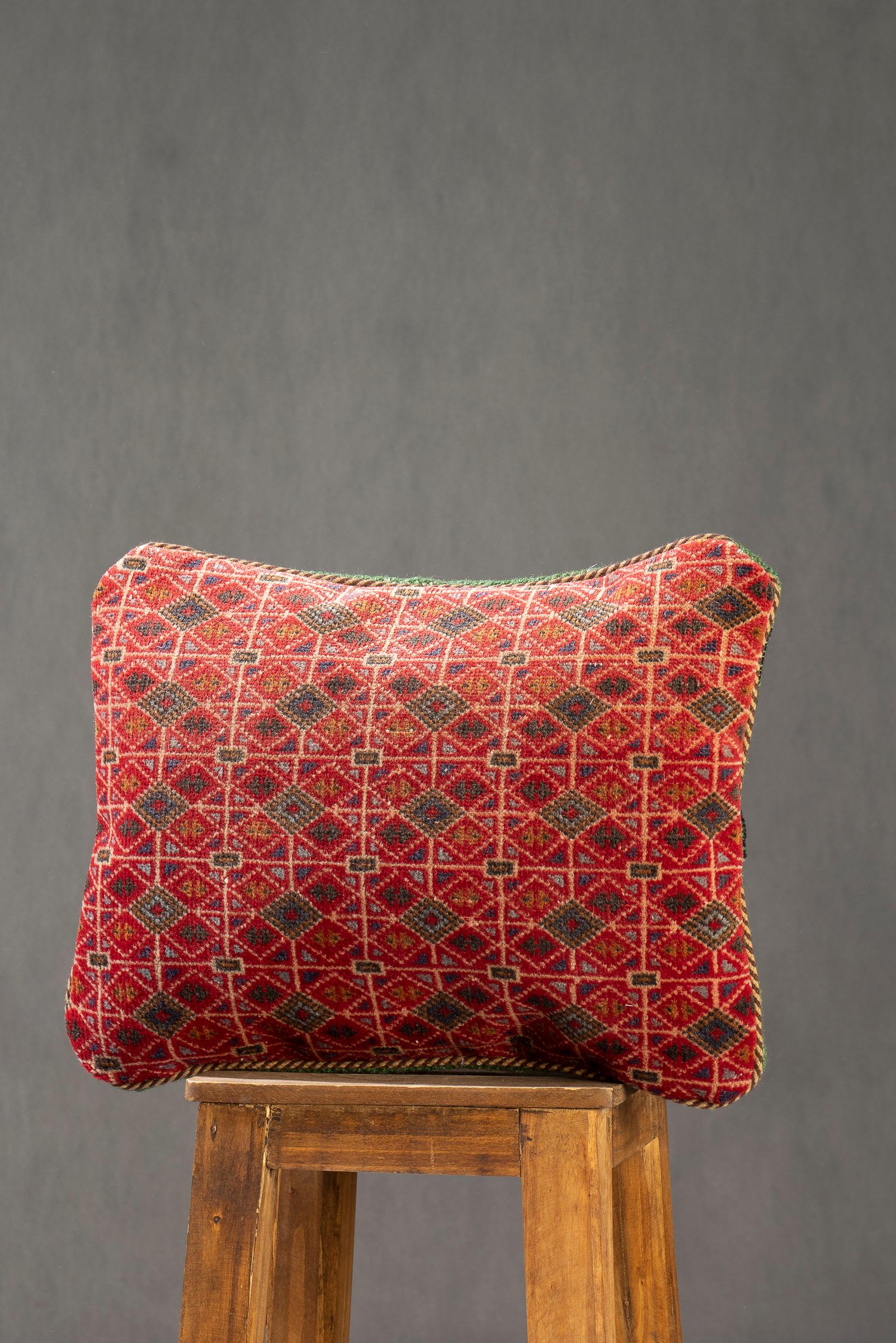 Baluch Red Diamond Carpet Cushion, Made from a Vintage Rug