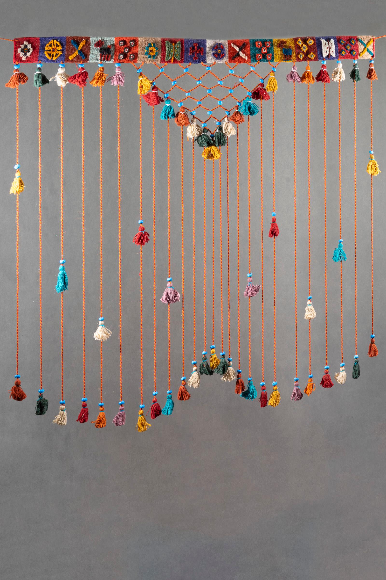 Decorative Kilim Turquoise Pearl &amp; Tassel Wall Hanging 150 CM