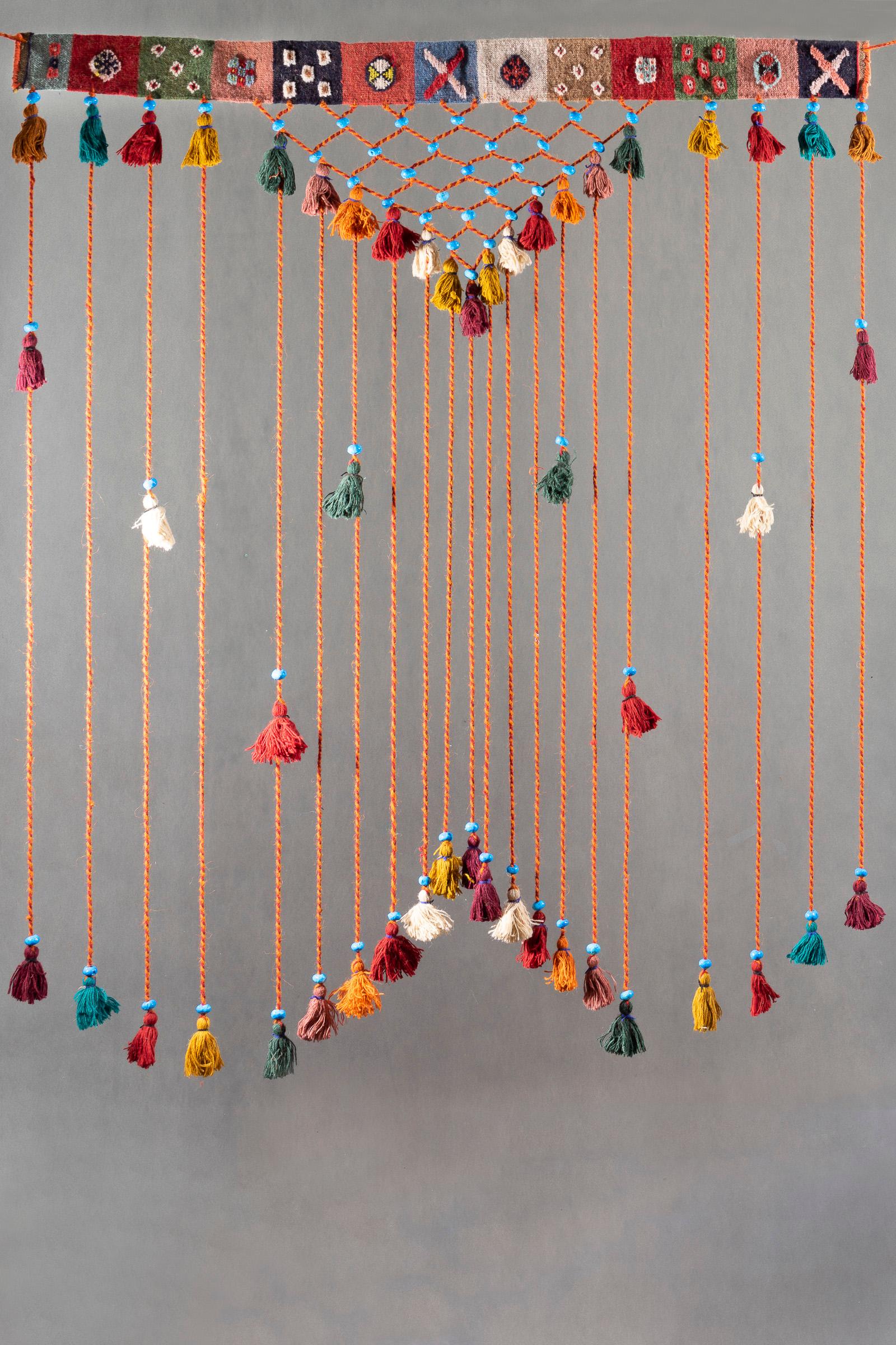 Decorative Kilim Turquoise Pearl & Tassel Wall Hanging 120 CM - 4