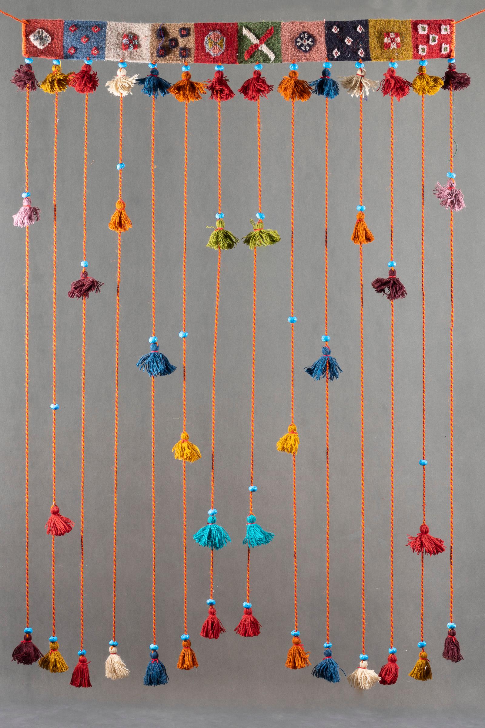 Decorative Kilim Turquoise Pearl &amp; Tassel Wall Hanging 110 CM