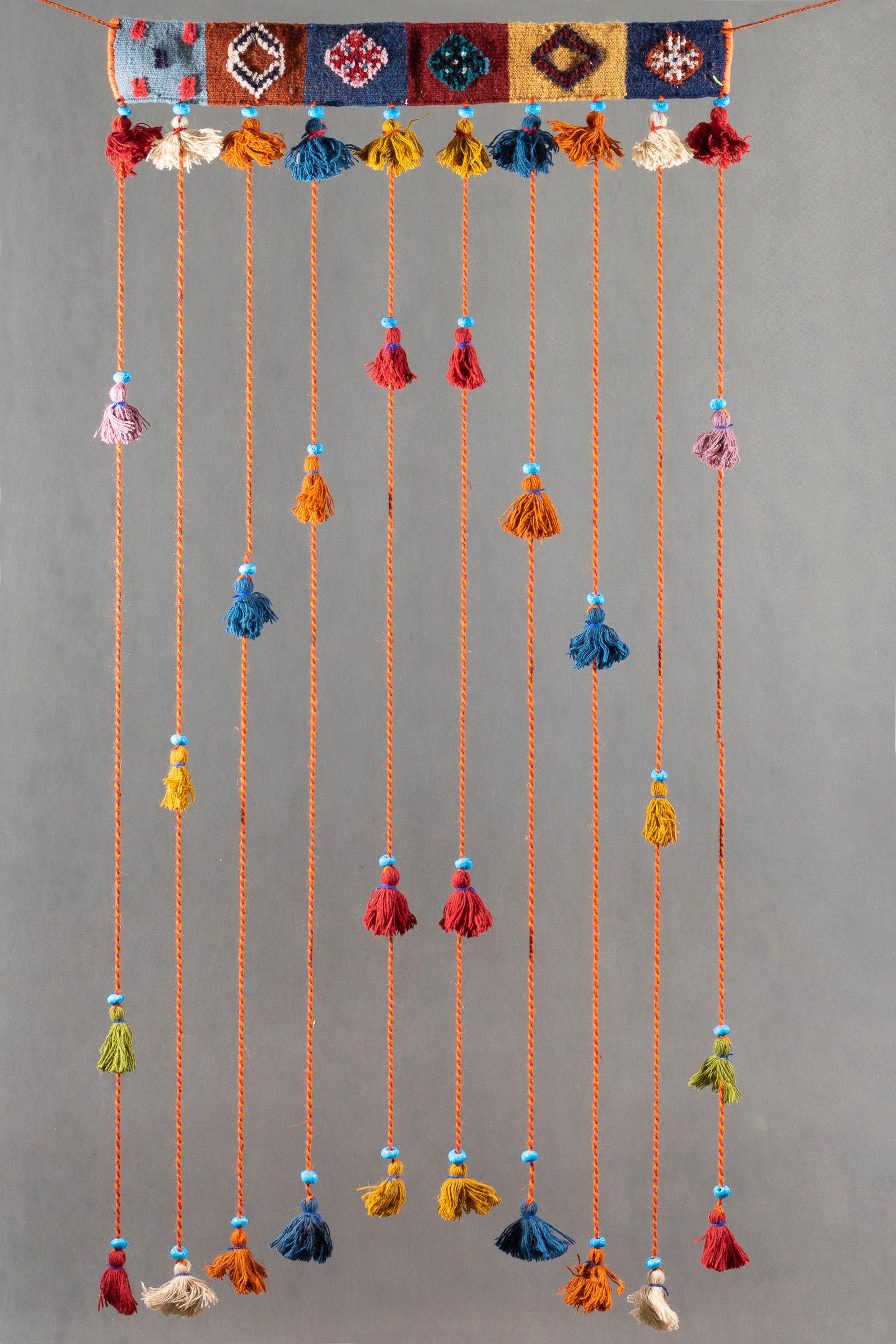 Decorative Kilim Turquoise Pearl &amp; Tassel Wall Hanging 80 CM