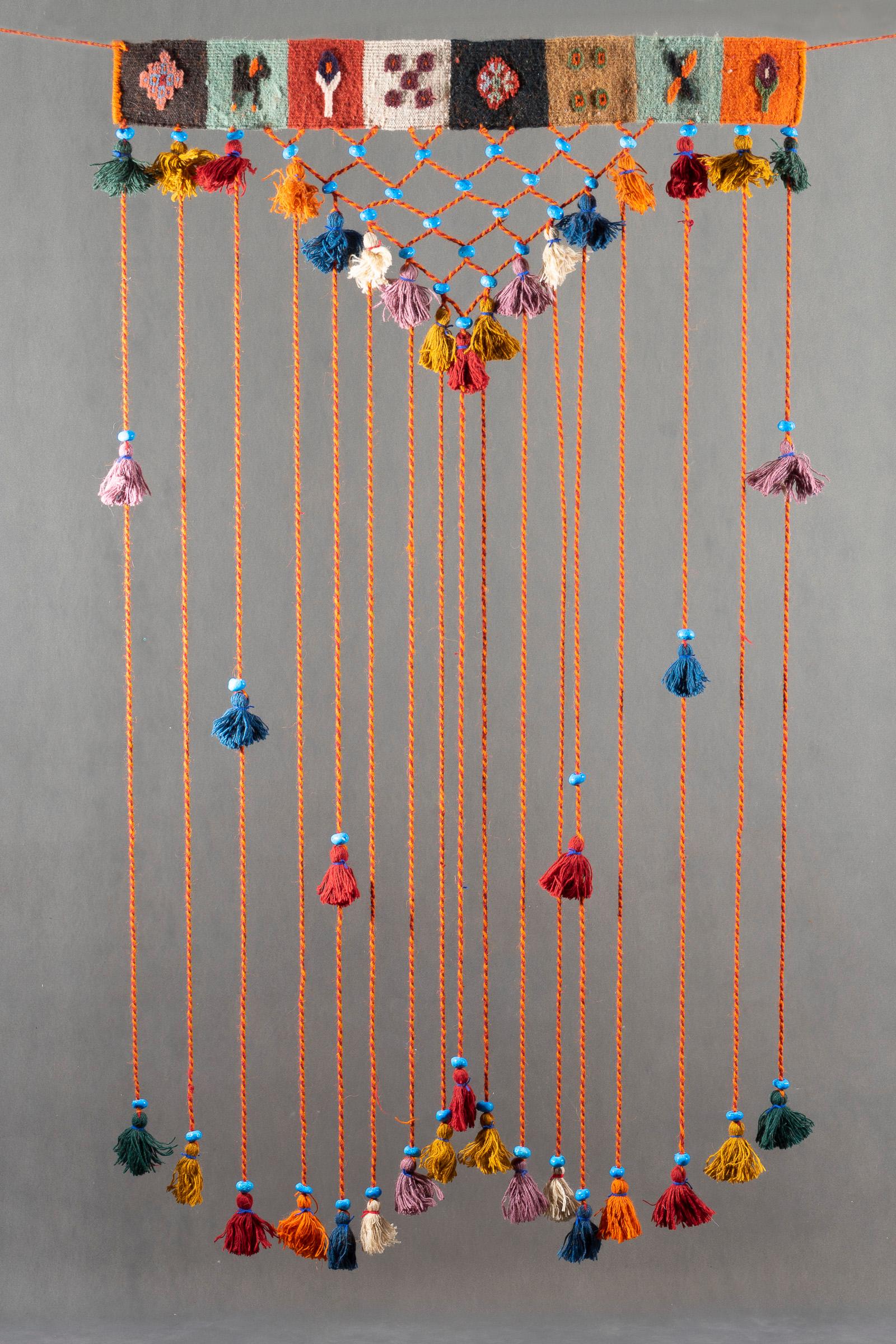 Decorative Kilim Turquoise Pearl & Tassel Wall Hanging 80 CM - 2