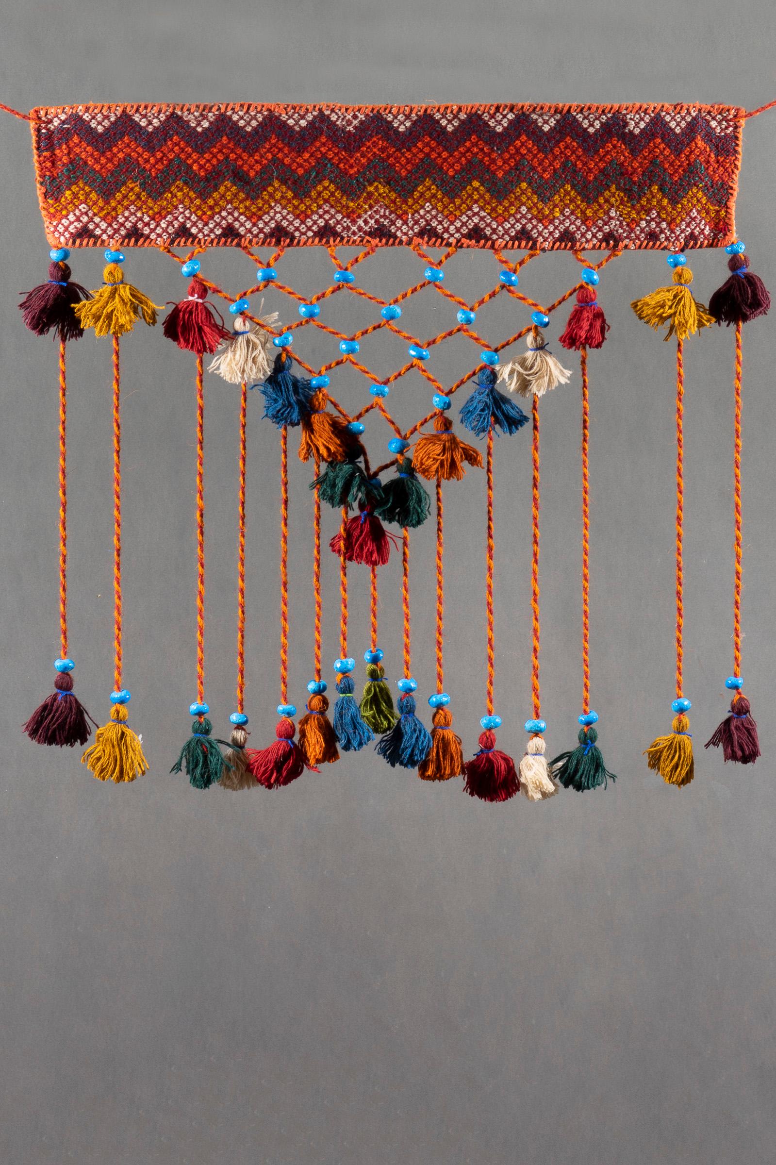 Short Decorative Kilim Turquoise Pearl &amp; Tassel Wall Hanging 80 CM