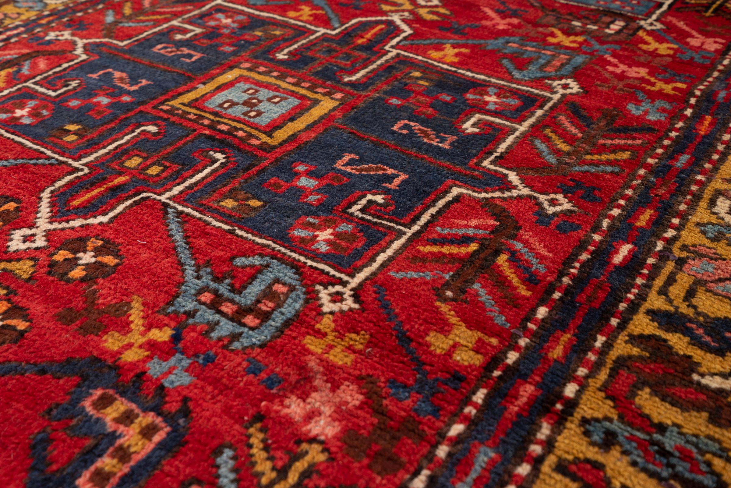 Antique Heriz Five Medallion Persian Runner Rug, Red Field, Early 20th Century