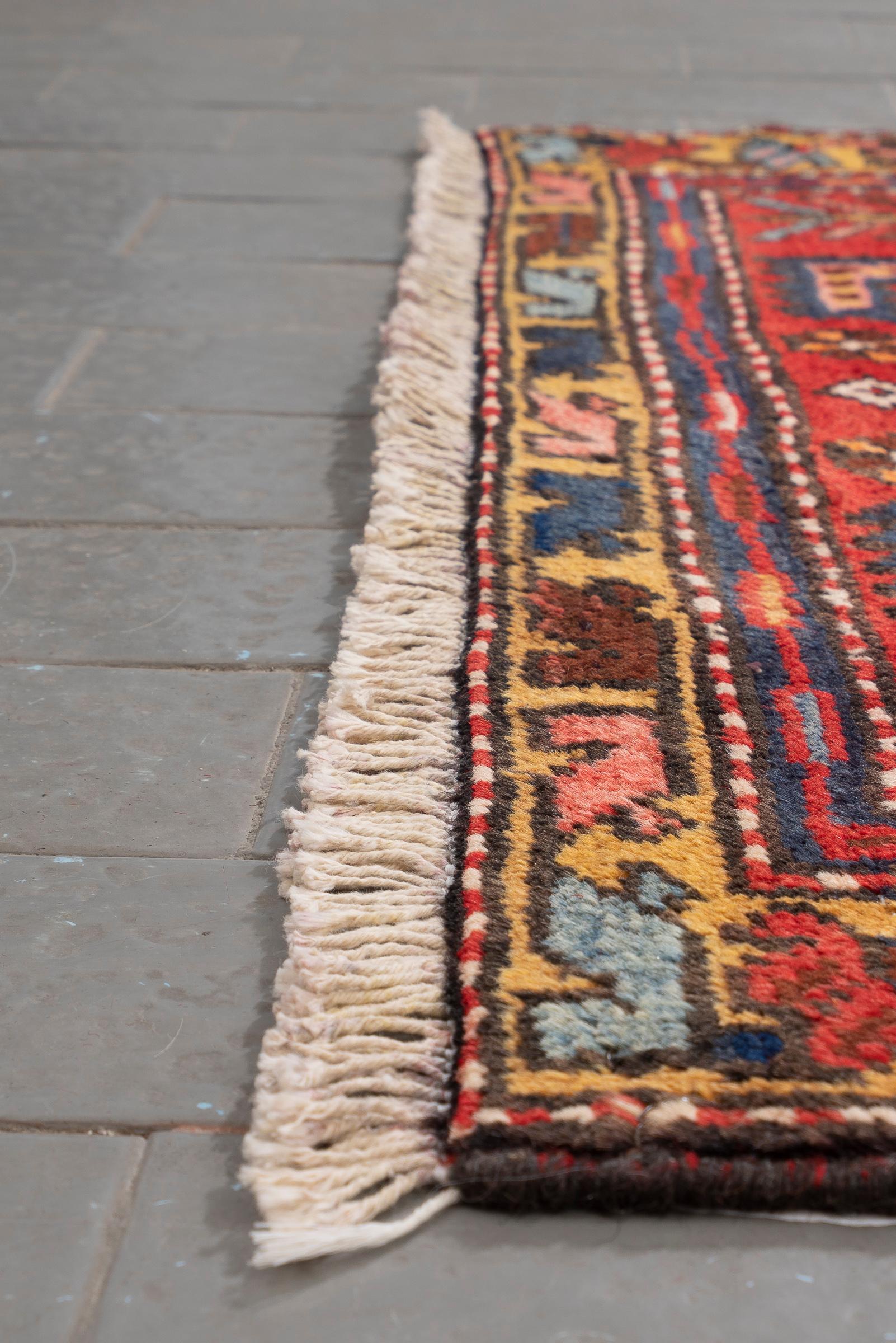 Antique Heriz Five Medallion Persian Runner Rug, Red Field, Early 20th Century