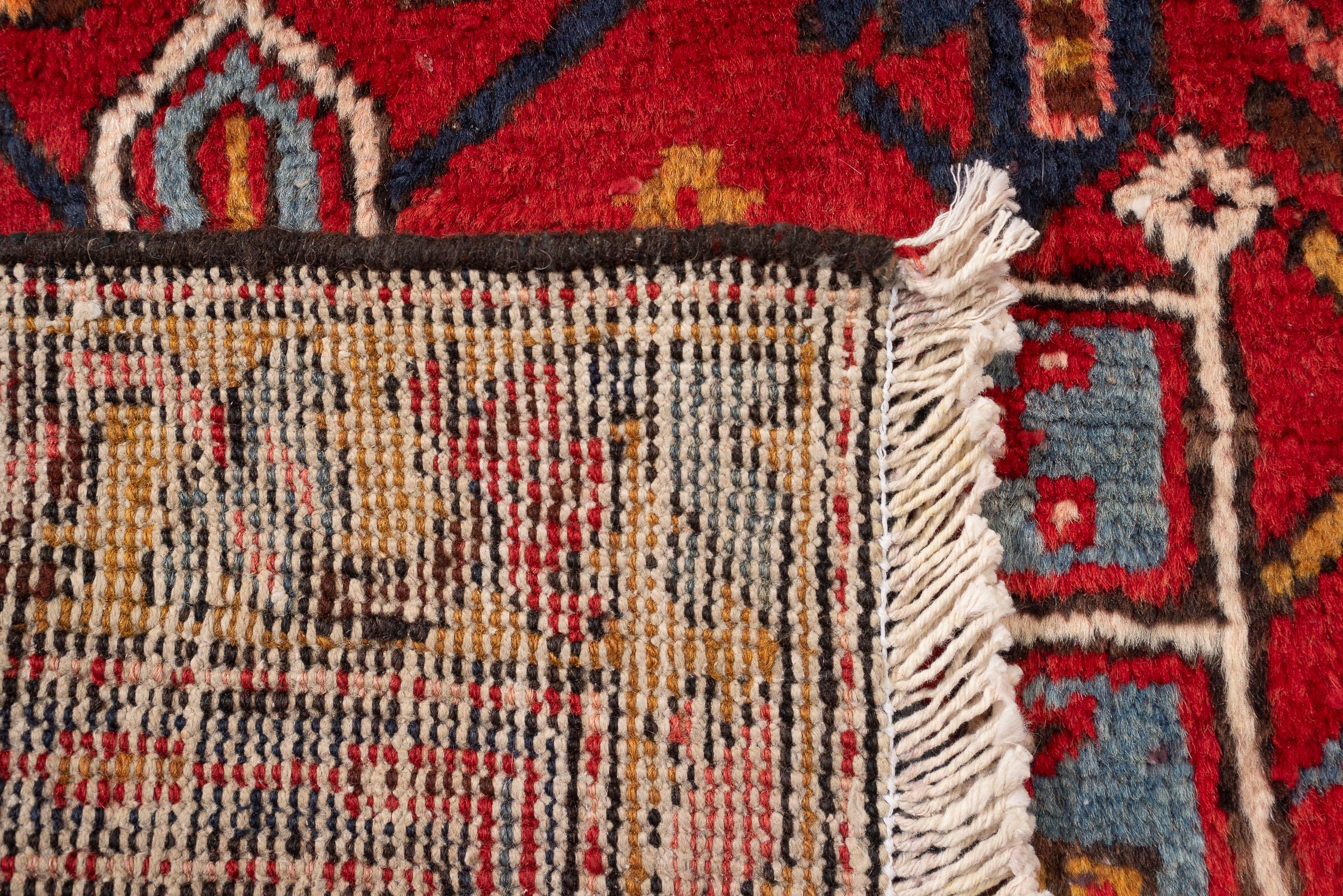 Antique Heriz Five Medallion Persian Runner Rug, Red Field, Early 20th Century
