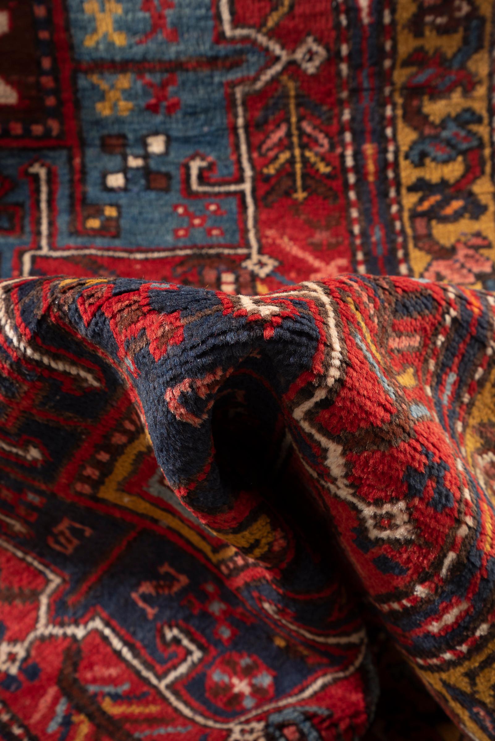 Antique Heriz Five Medallion Persian Runner Rug, Red Field, Early 20th Century