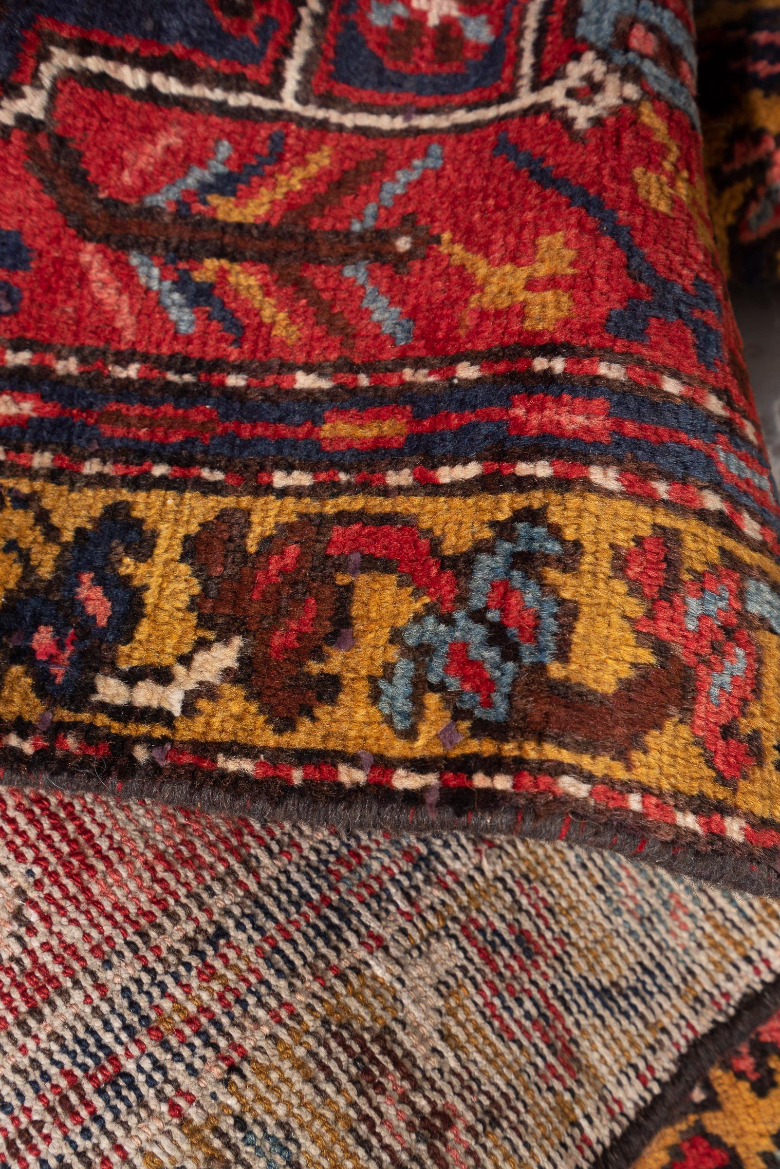 Antique Heriz Five Medallion Persian Runner Rug, Red Field, Early 20th Century