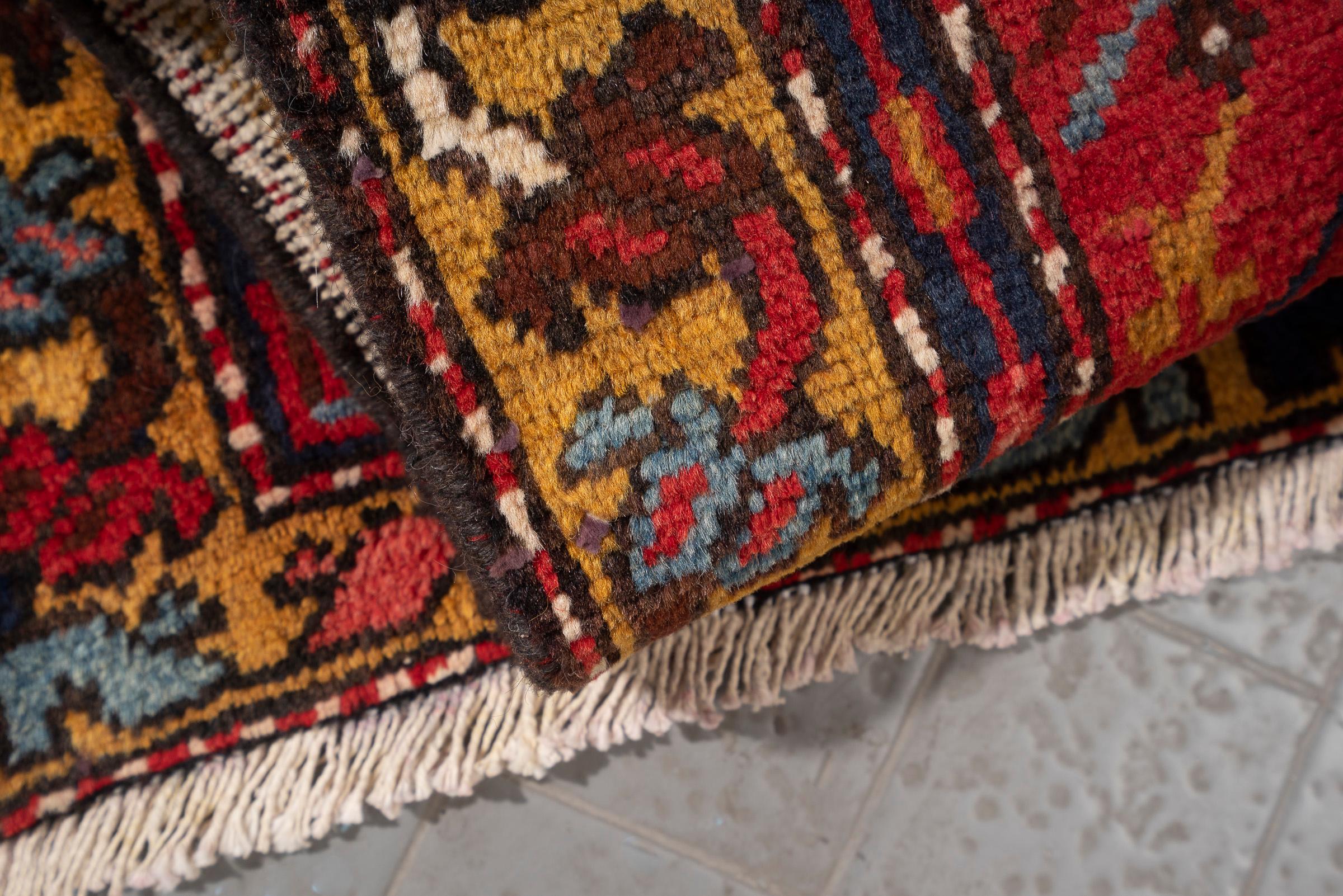 Antique Heriz Five Medallion Persian Runner Rug, Red Field, Early 20th Century