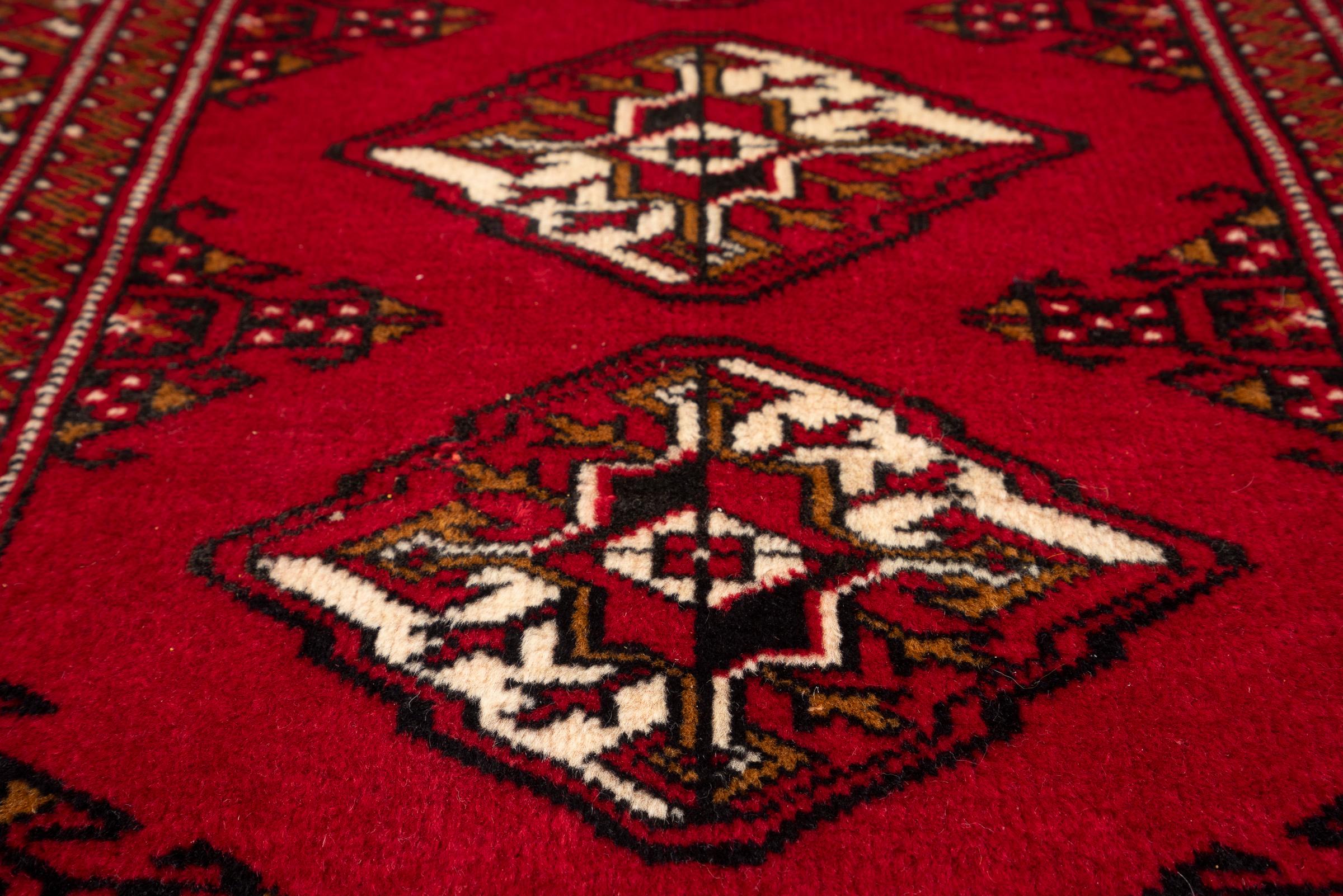 Vintage Fine Torkaman Yamut Mari Gool Five Toranj Persian Poshti Rug