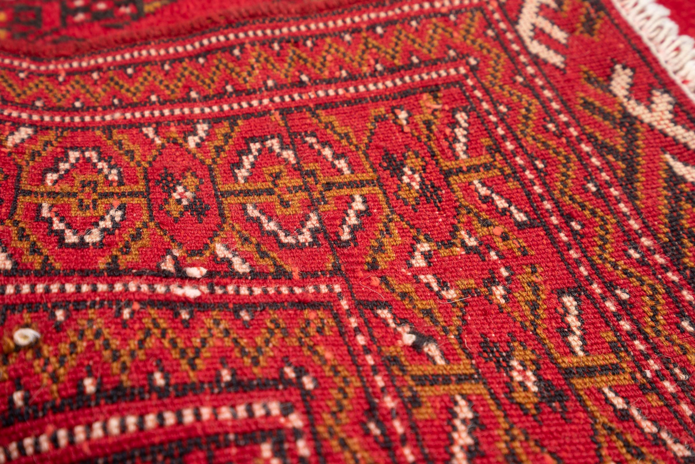 Vintage Fine Torkaman Yamut Mari Gool Five Toranj Persian Poshti Rug