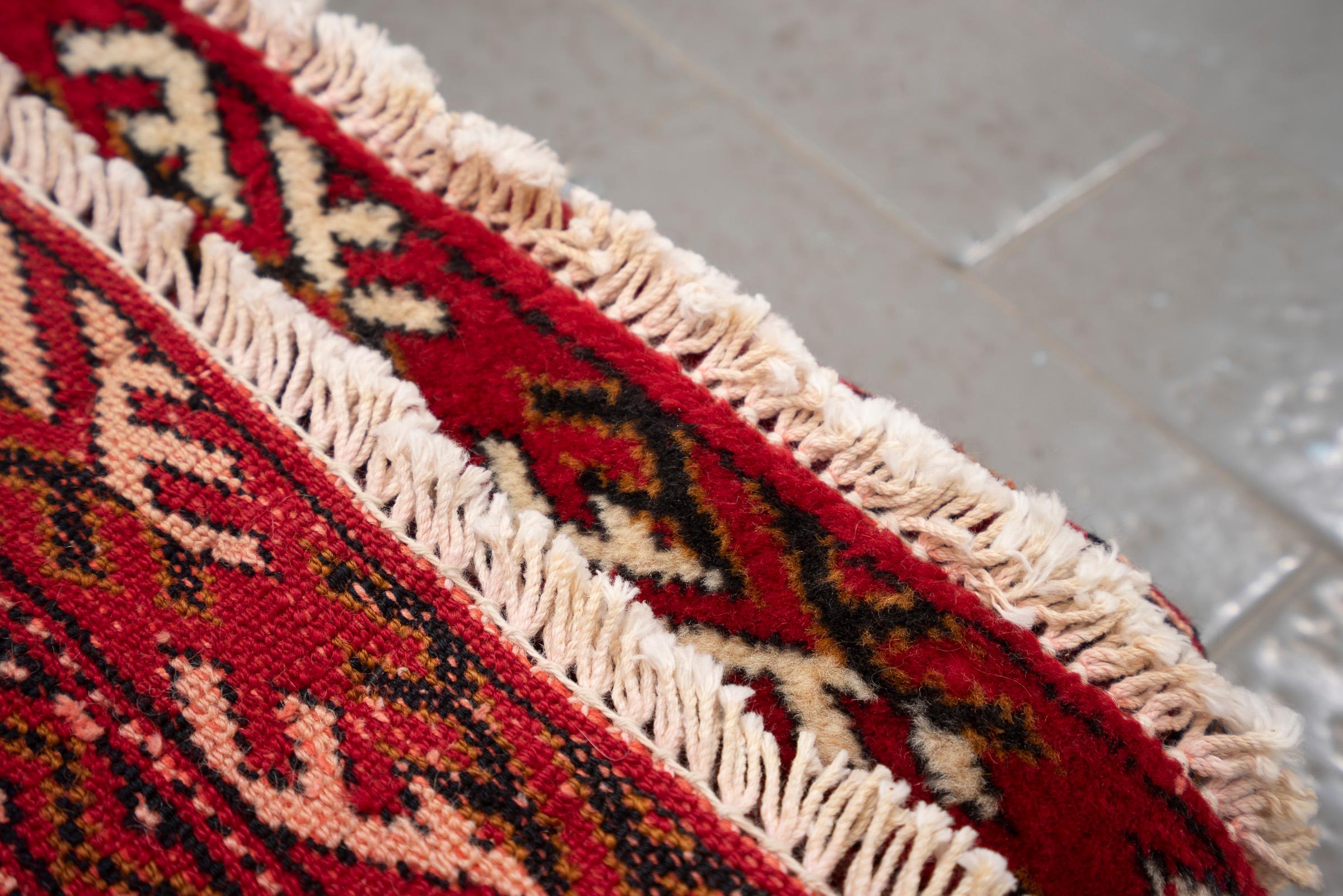 Vintage Fine Torkaman Yamut Mari Gool Five Toranj Persian Poshti Rug