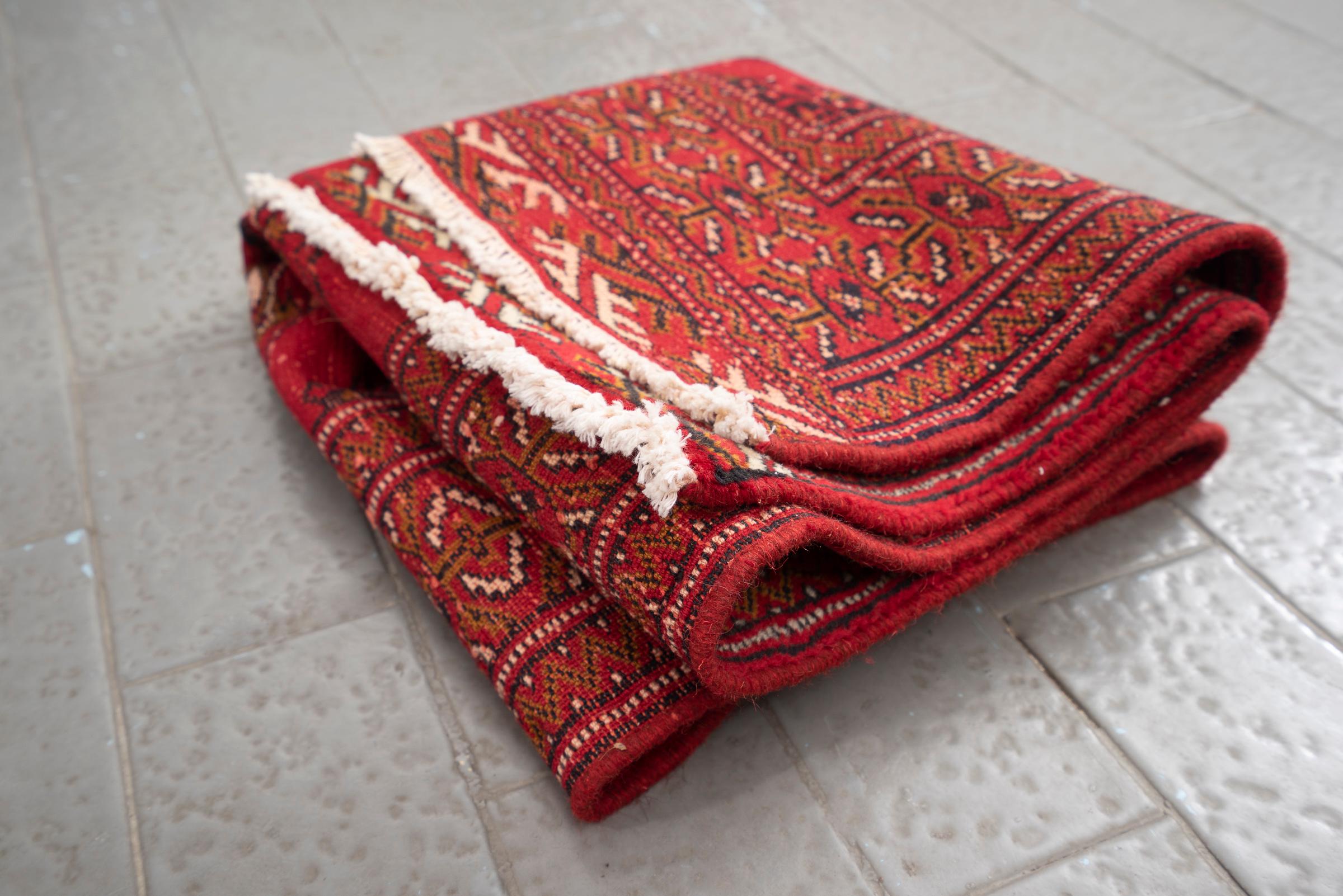 Vintage Fine Torkaman Yamut Mari Gool Five Toranj Persian Poshti Rug