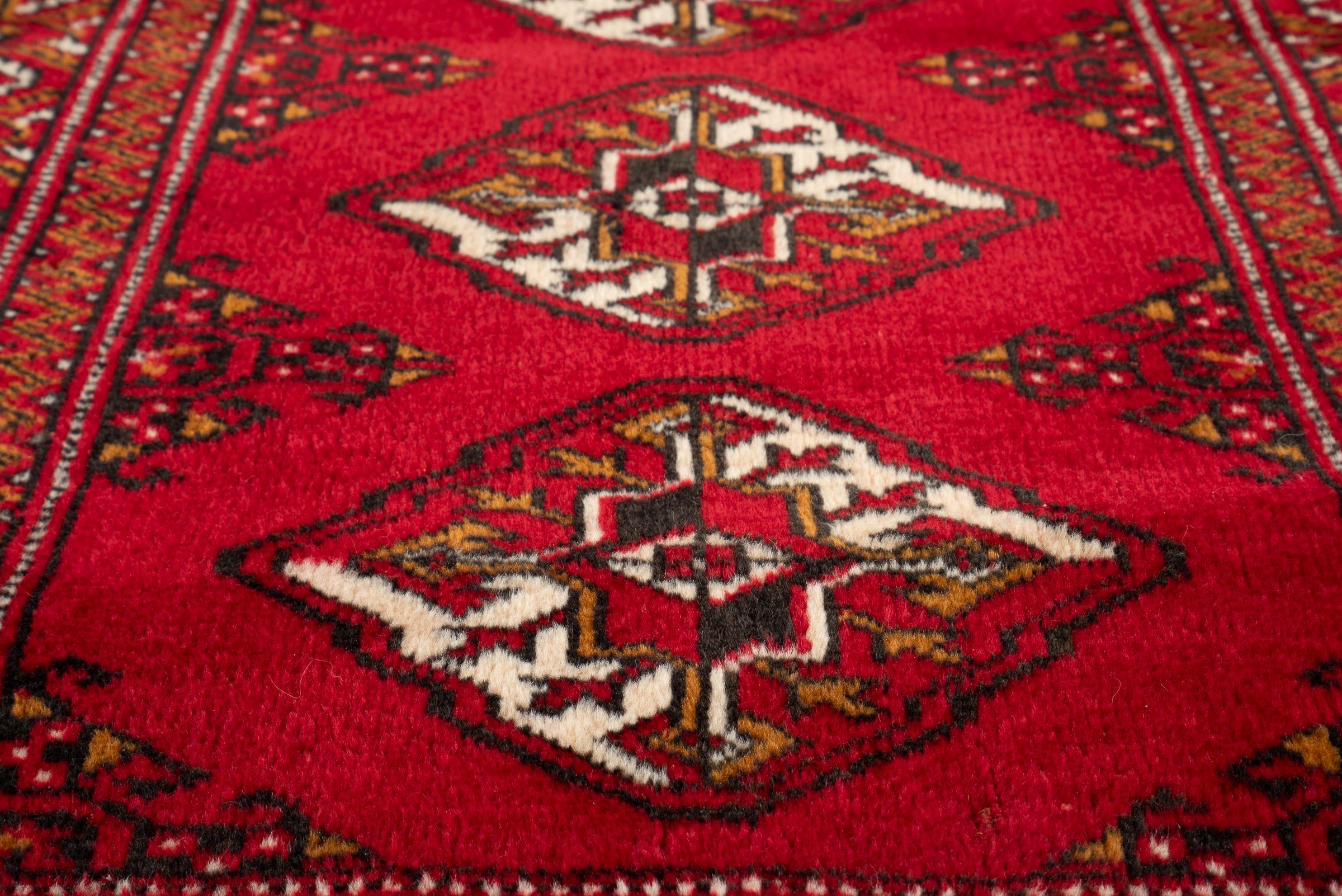 Vintage Fine Torkaman Yamut Mari Gool Five Toranj Persian Poshti Rug