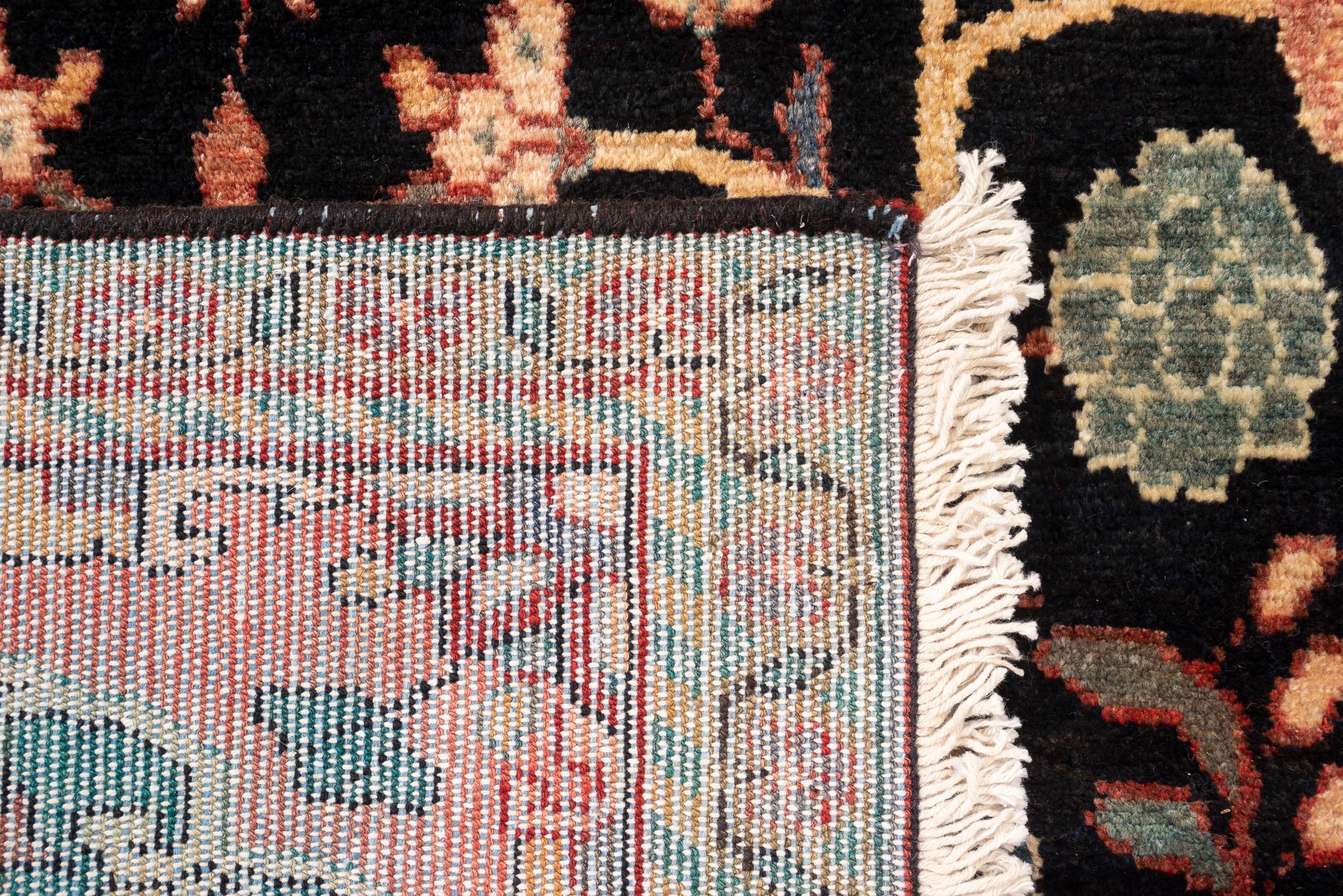 Antique Malayer Celadon Medallion Persian Rug, Navy Field, 1890–1910