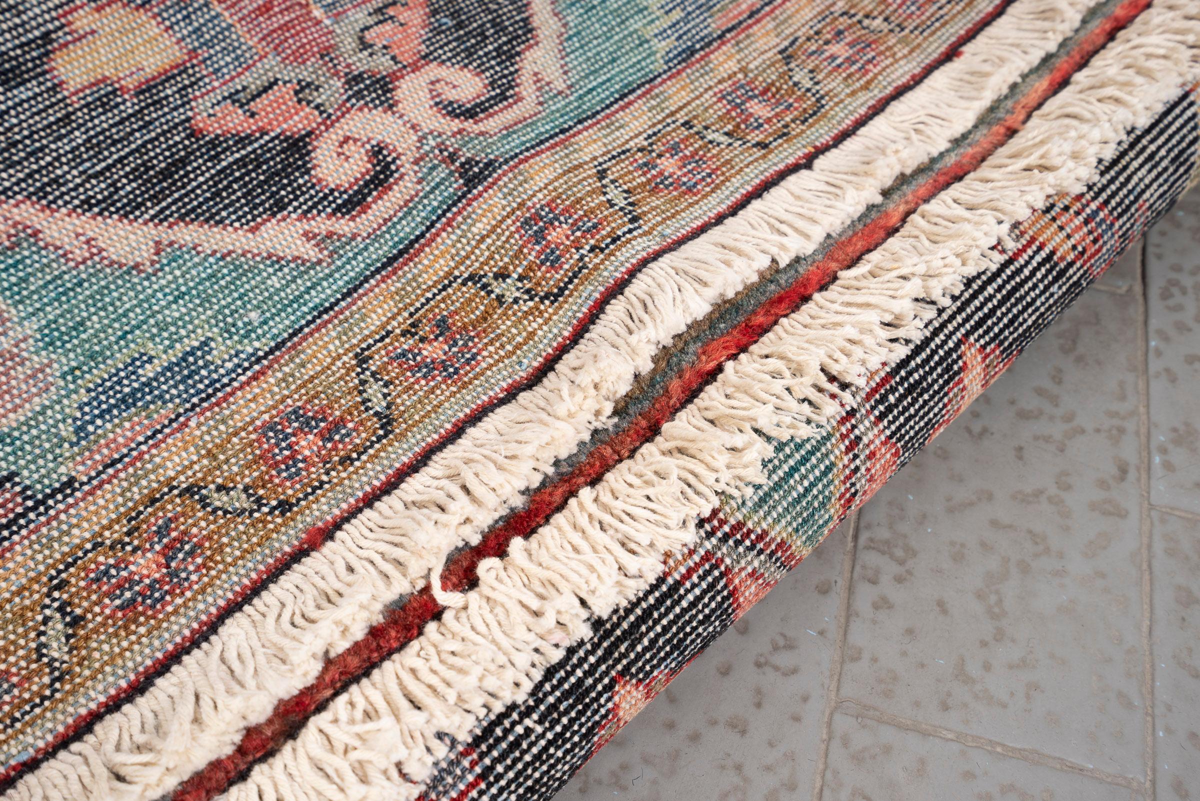 Antique Malayer Celadon Medallion Persian Rug, Navy Field, 1890–1910