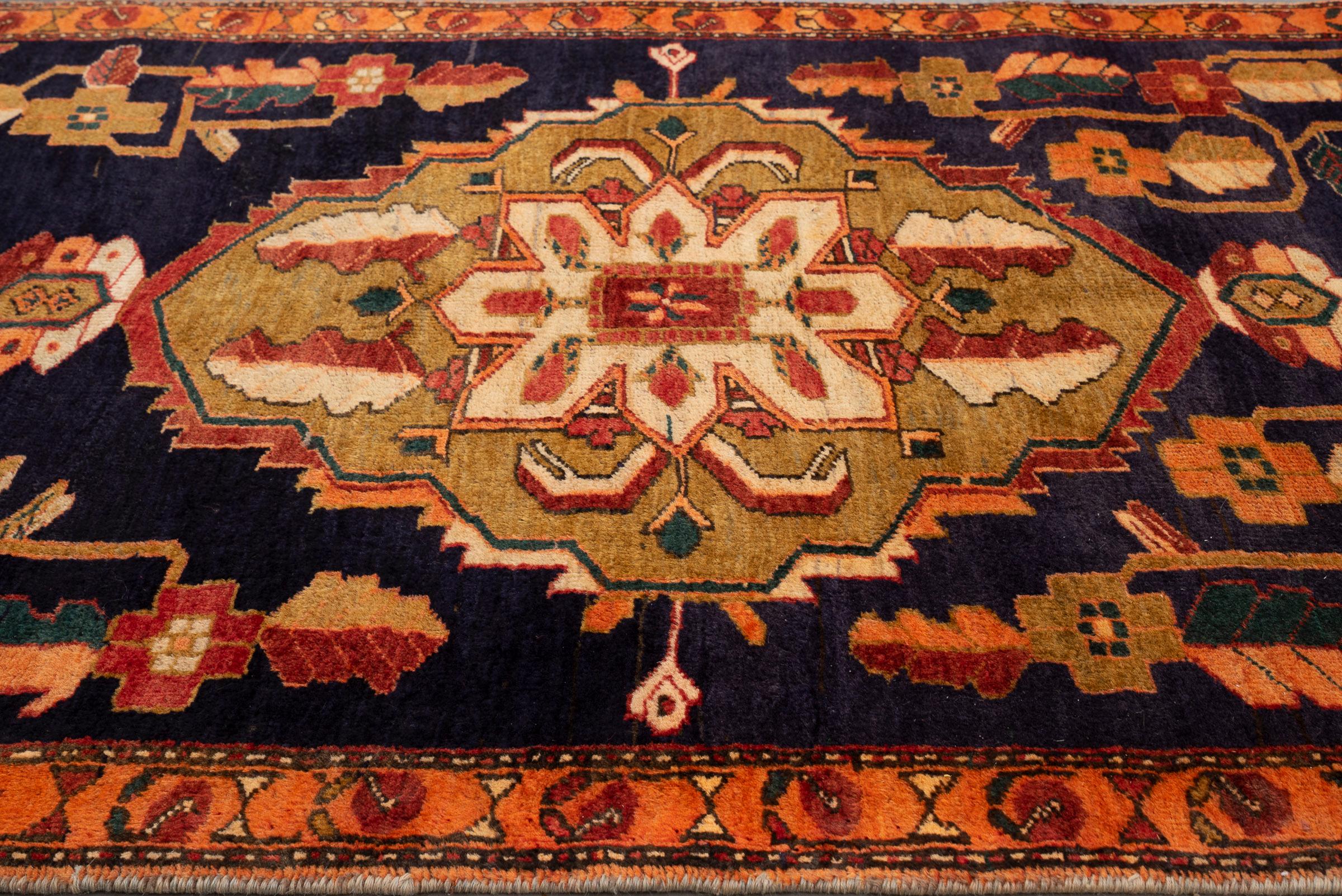 Vintage Double Toranj Heriz Persian Runner Rug