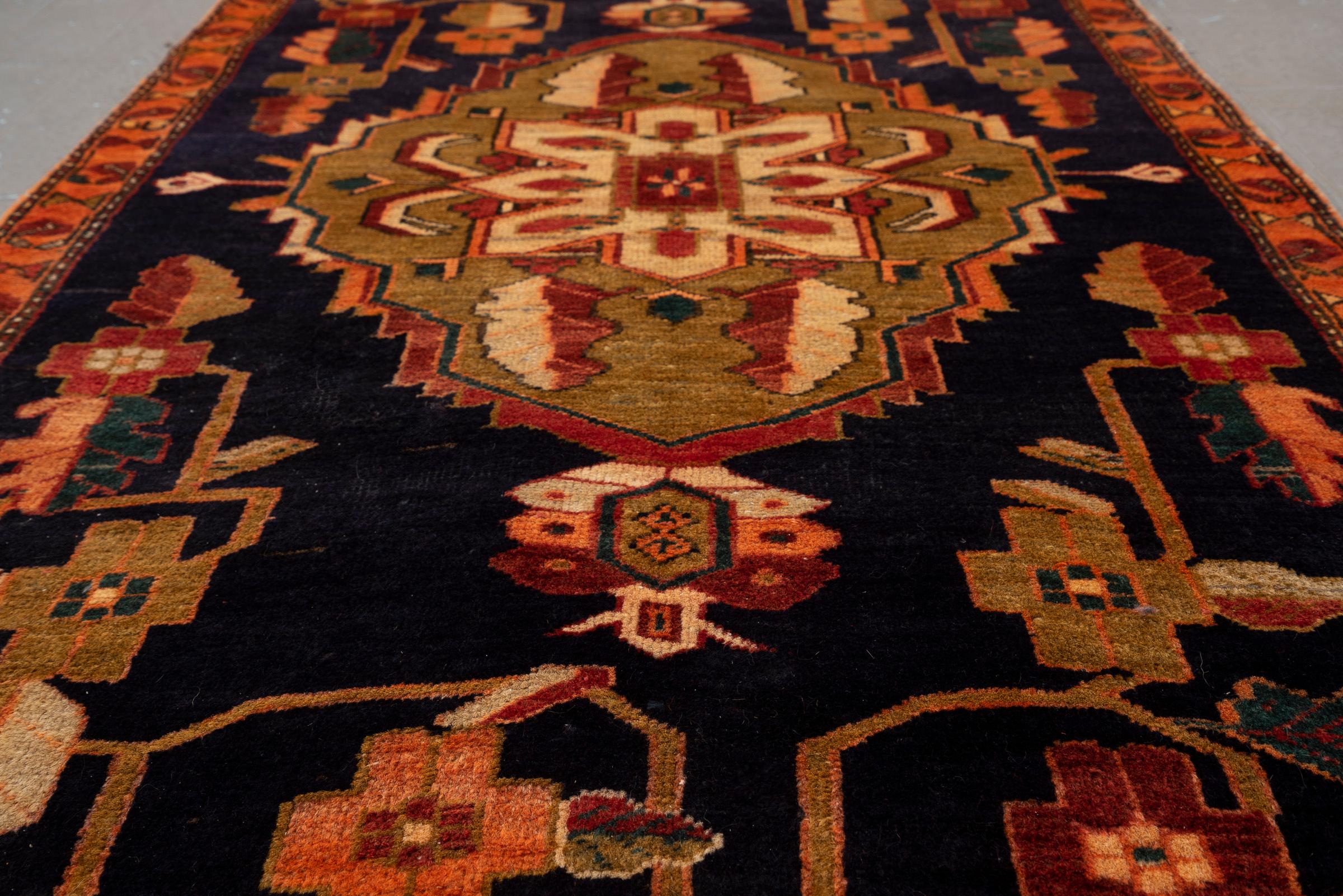 Vintage Double Toranj Heriz Persian Runner Rug