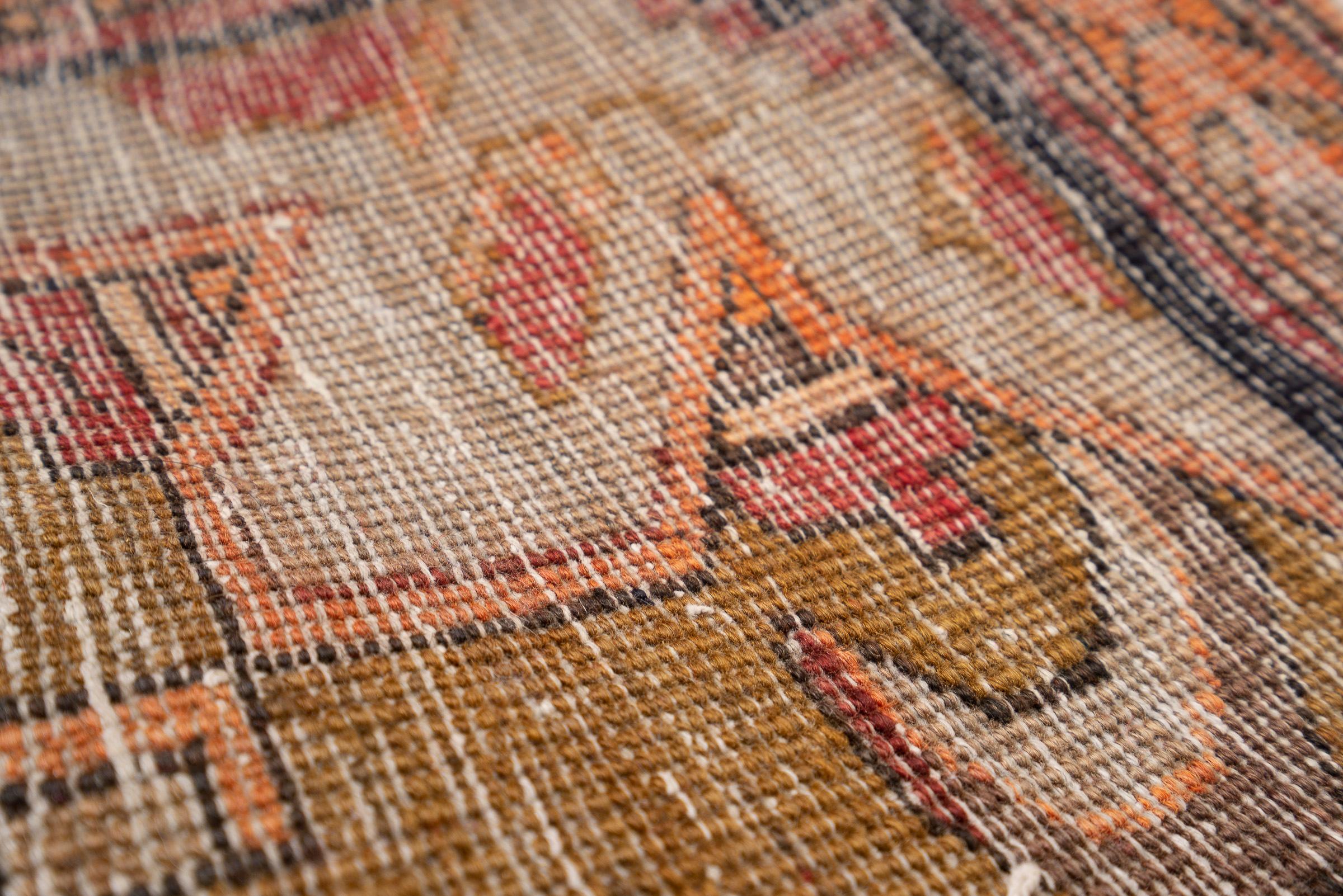 Vintage Double Toranj Heriz Persian Runner Rug