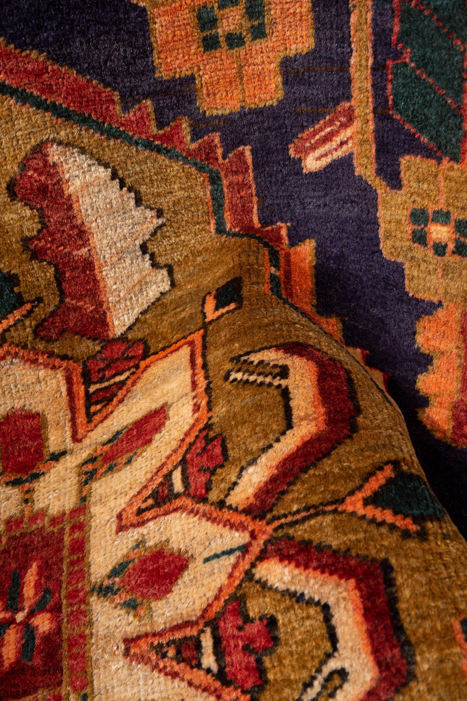 Vintage Double Toranj Heriz Persian Runner Rug