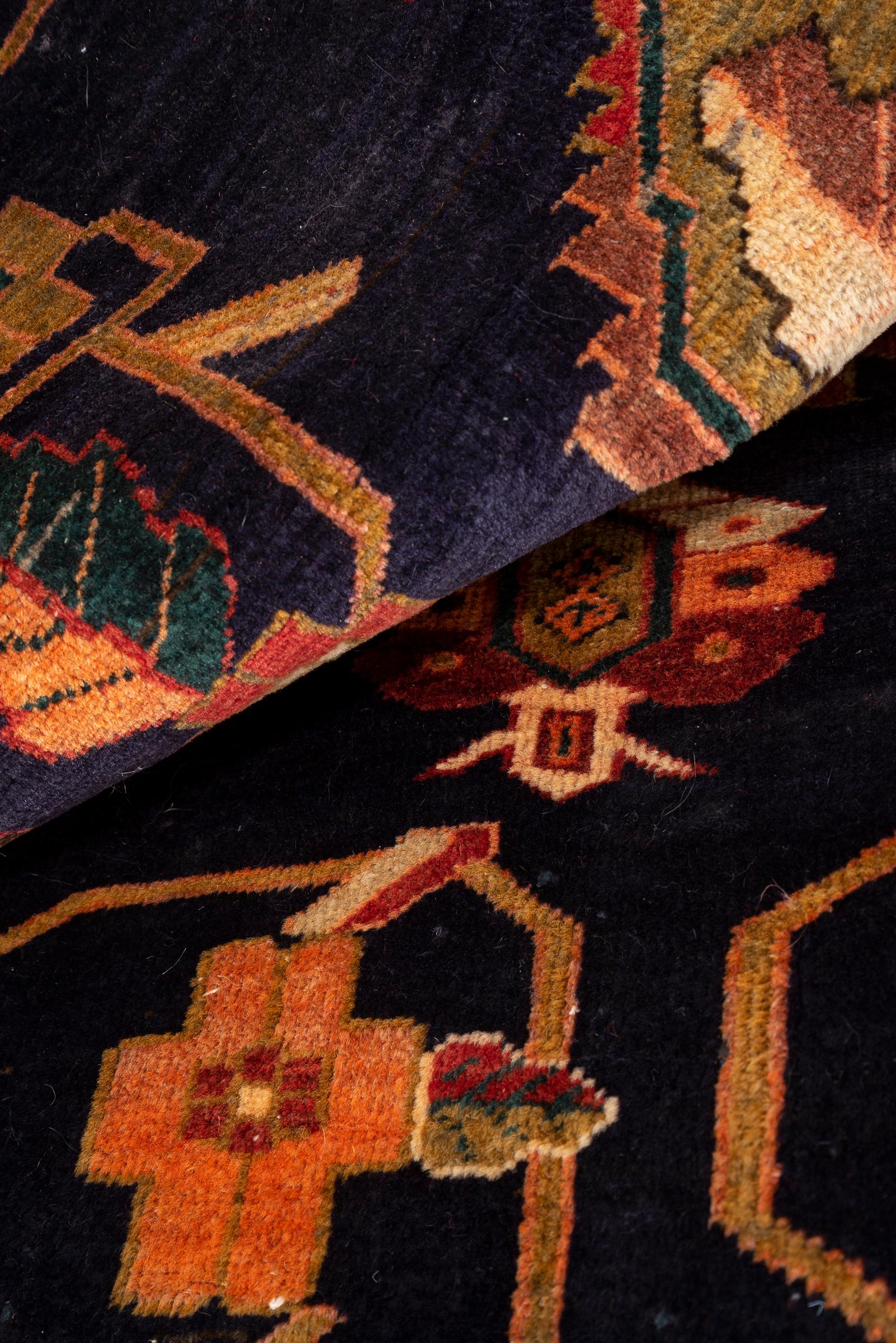 Vintage Double Toranj Heriz Persian Runner Rug