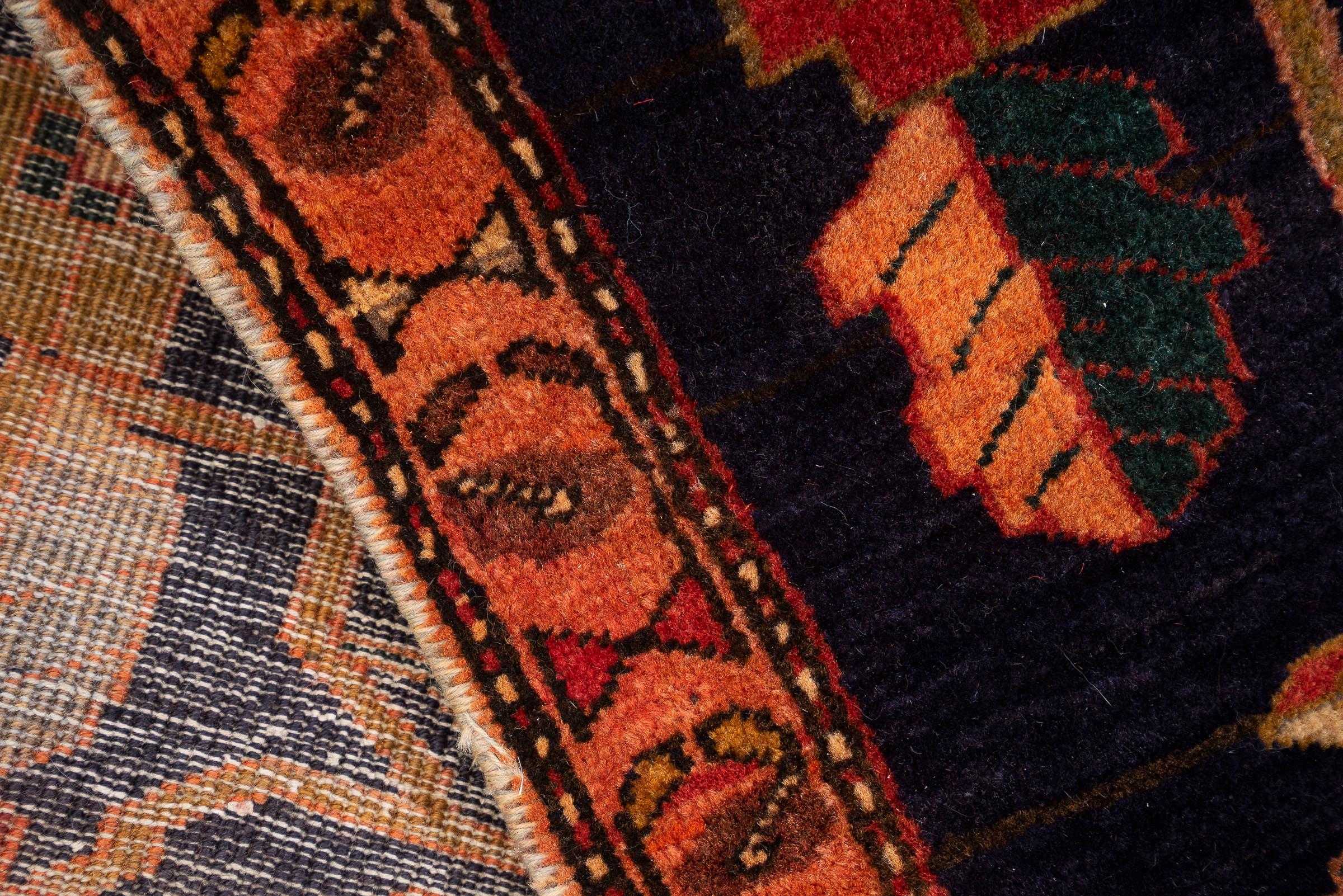 Vintage Double Toranj Heriz Persian Runner Rug