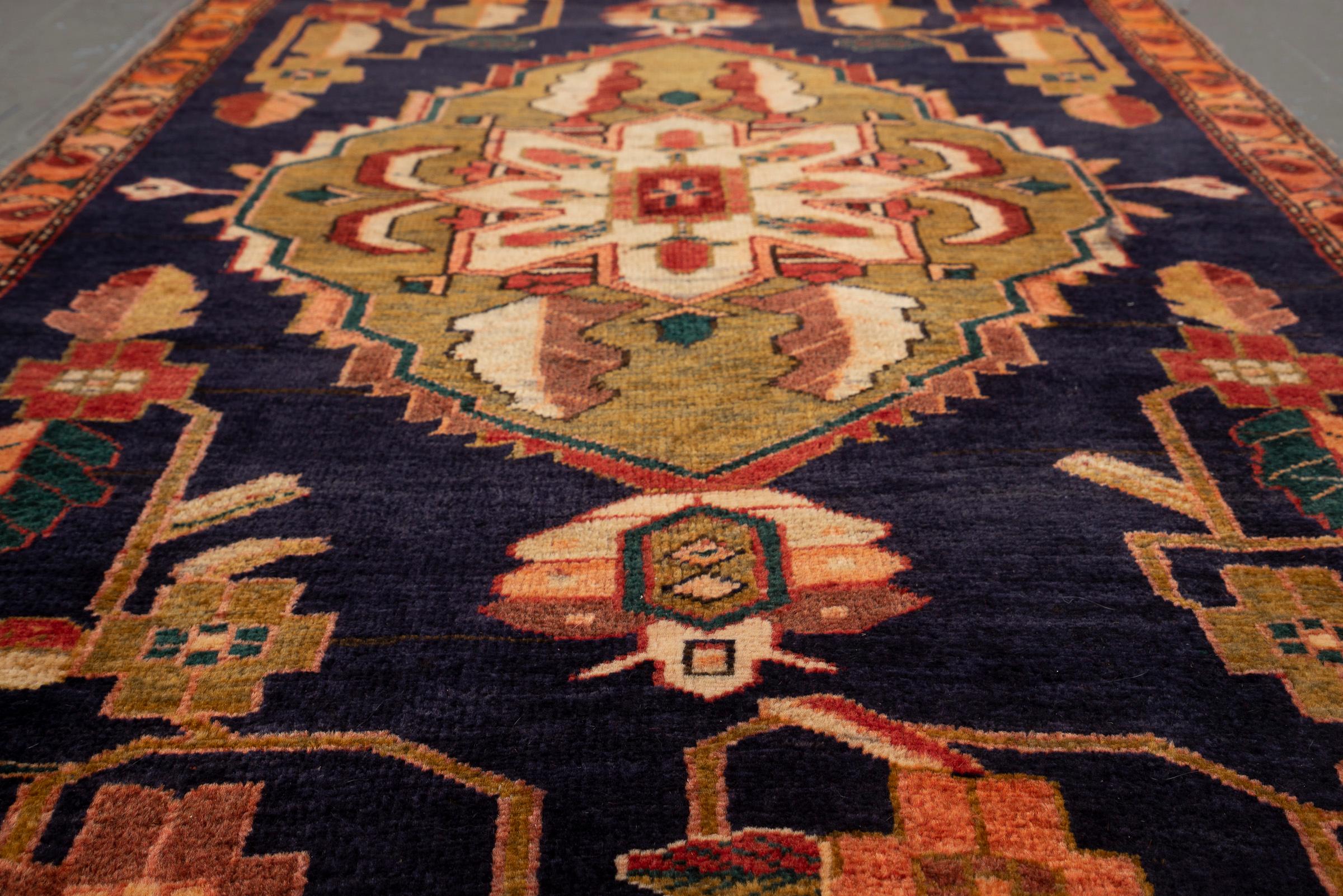 Vintage Double Toranj Heriz Persian Runner Rug