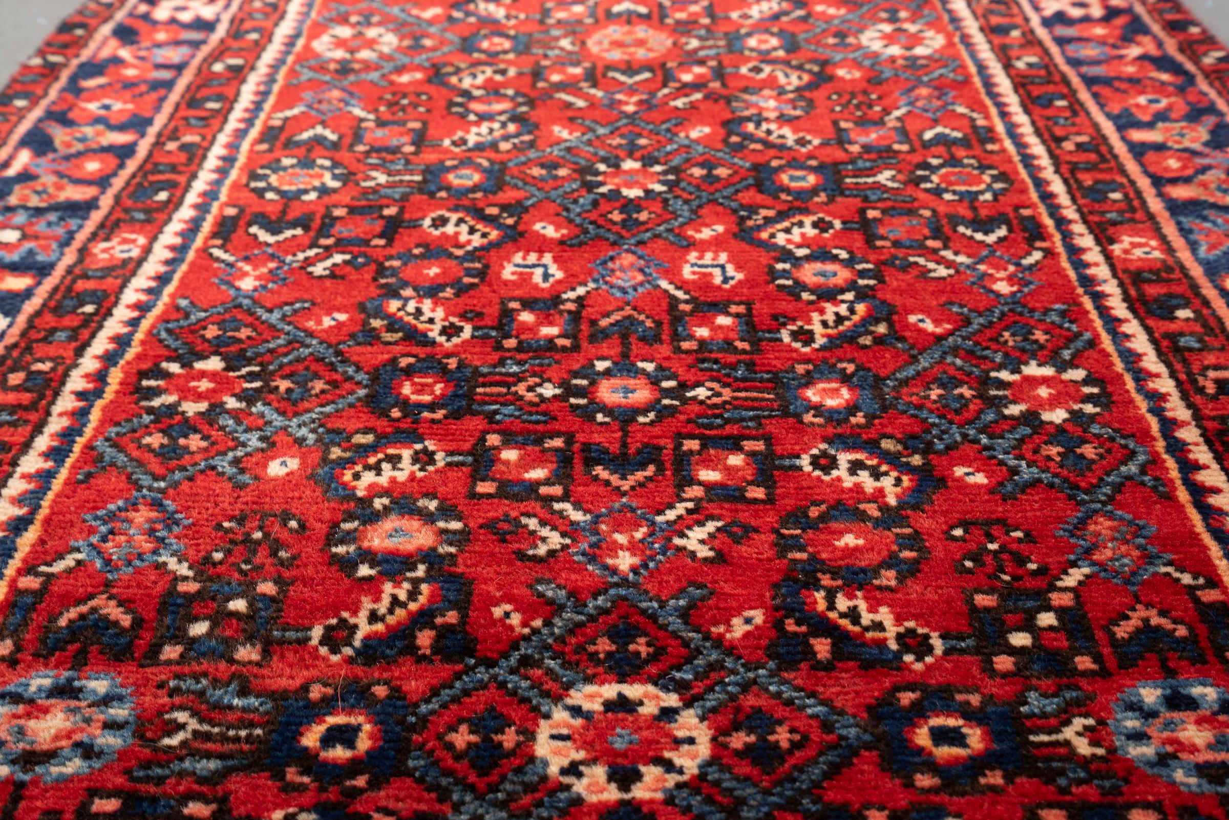Vintage Fine Hossein Abad Mahi Persian Runner Rug