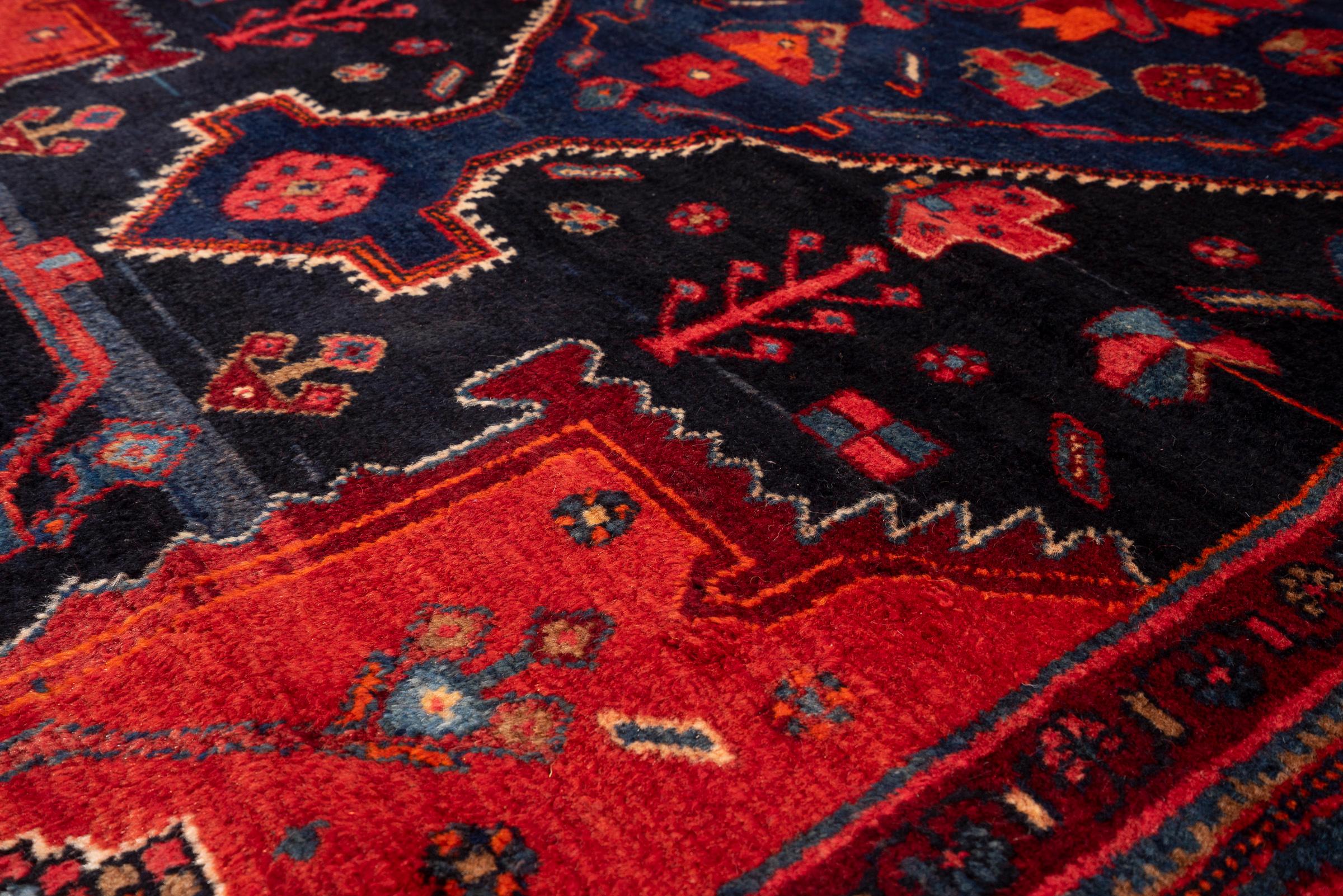 Vintage Zanjan Checkerd Lachak Persian Rug
