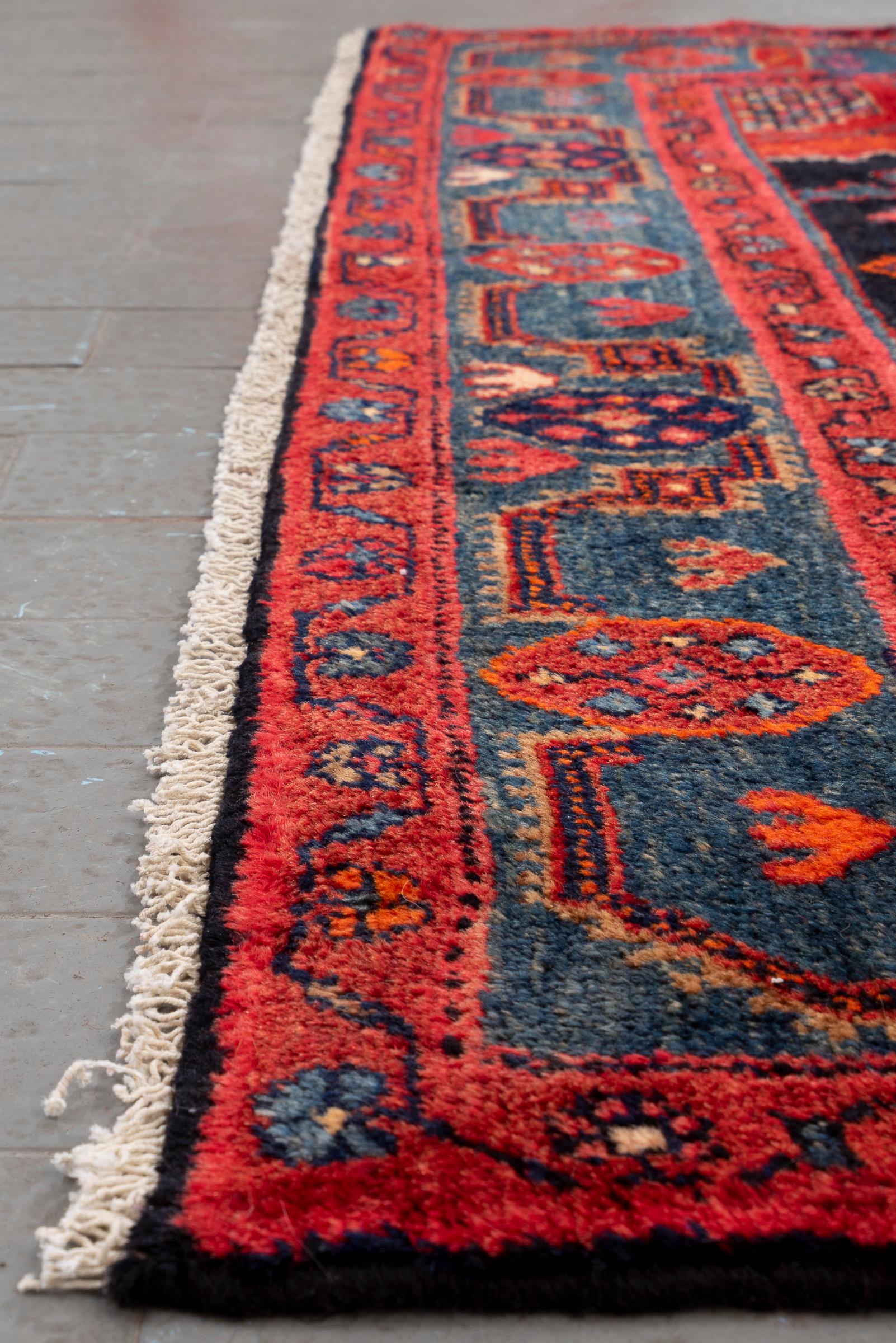 Vintage Zanjan Checkerd Lachak Persian Rug