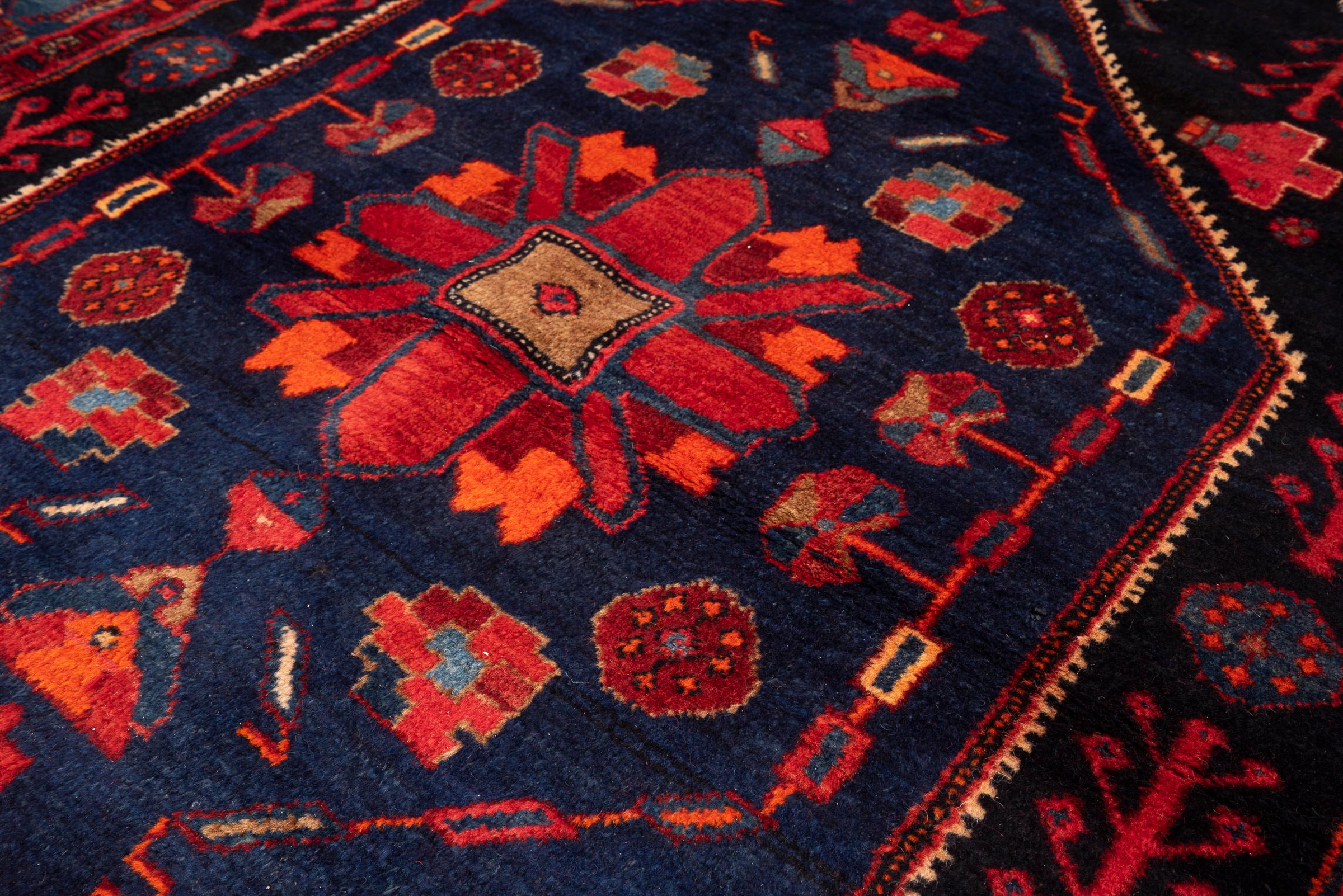 Vintage Zanjan Checkerd Lachak Persian Rug