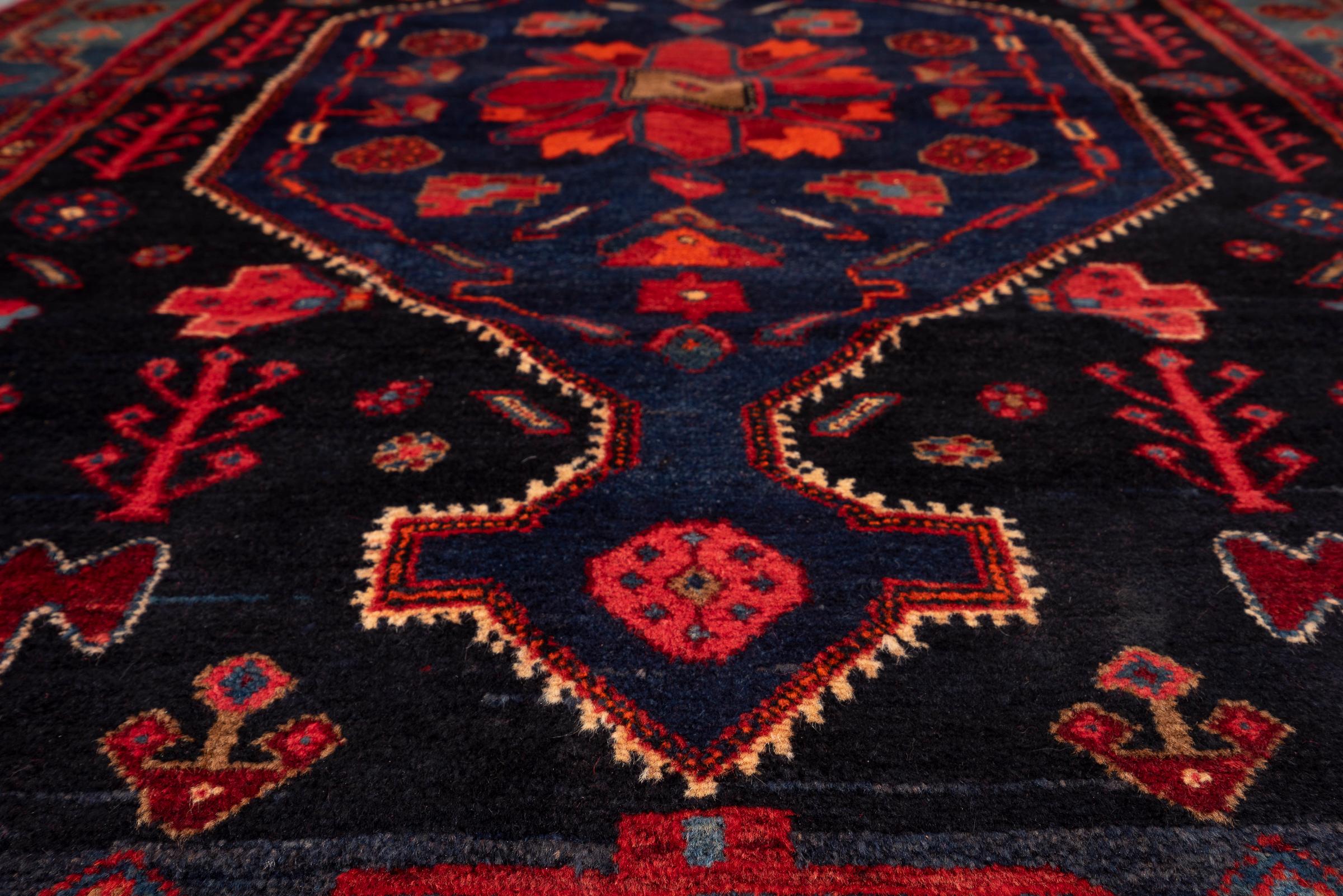 Vintage Zanjan Checkerd Lachak Persian Rug
