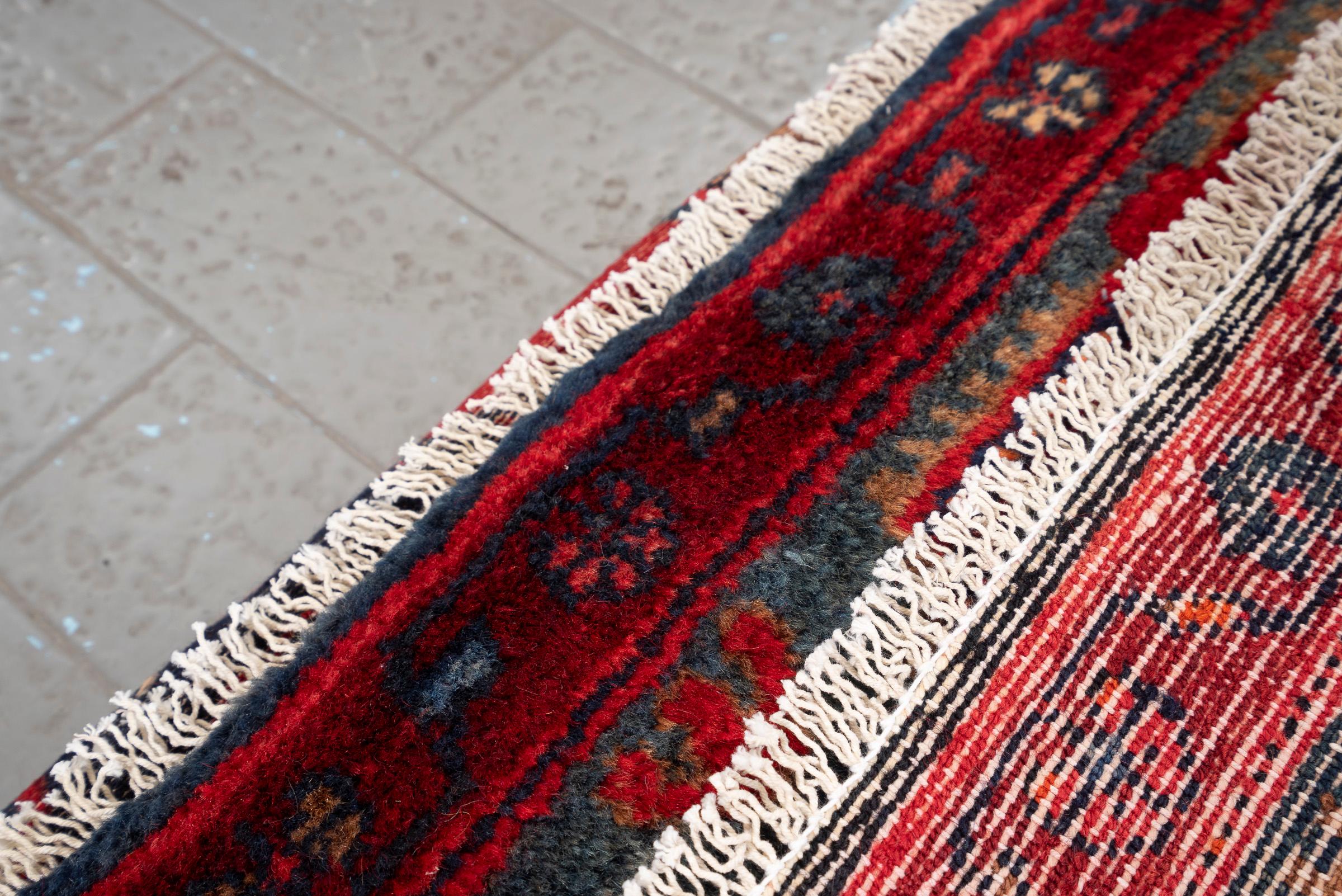 Vintage Zanjan Checkerd Lachak Persian Rug